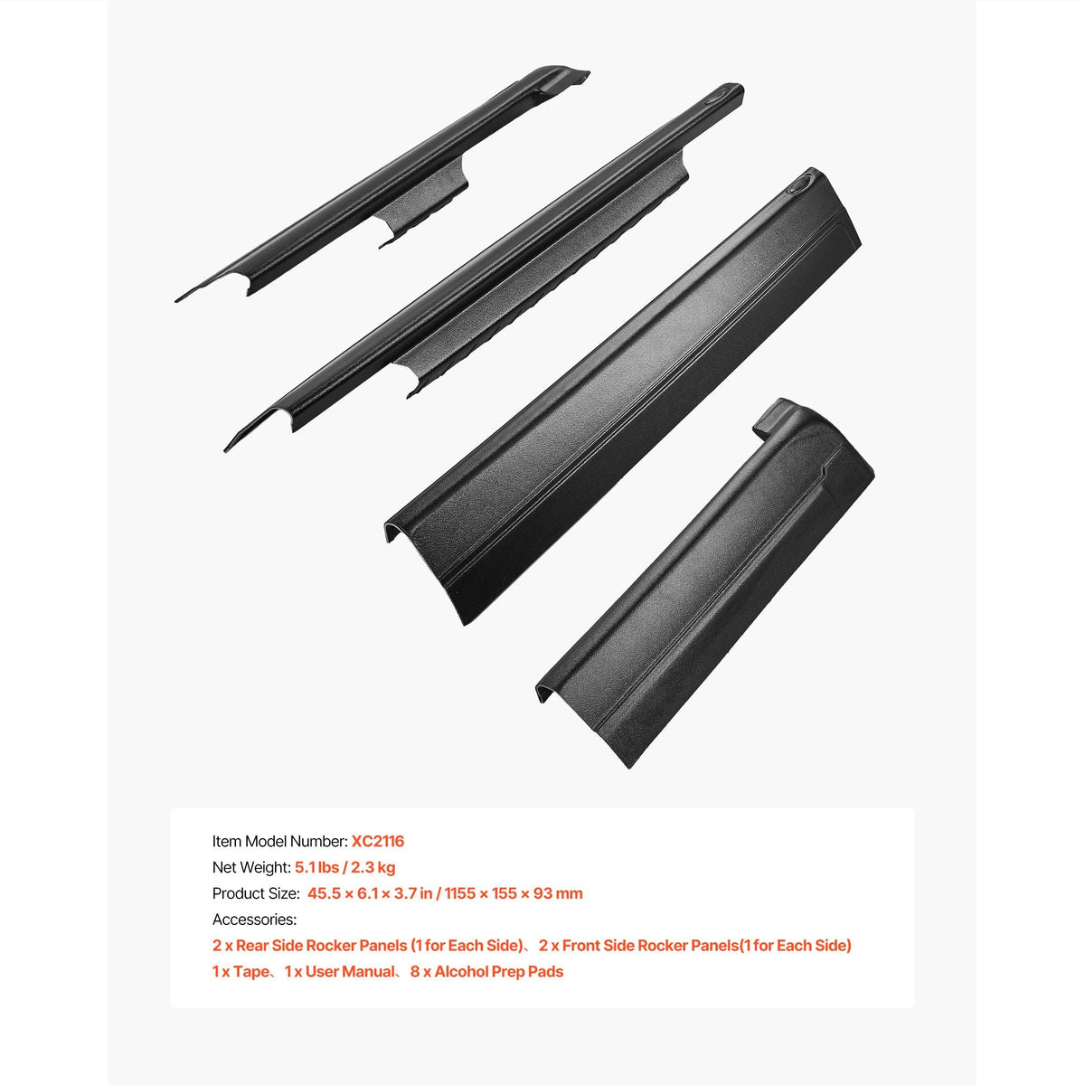 Rocker Panel Guard, 4-Piece Set, Compatible with 1999-2006 Chevrolet Silverado Extended Cab, Replacement for 14089 Trail Armor Side Skirts Extension Body Kit, Driver Side, 3M Adhesive, Black