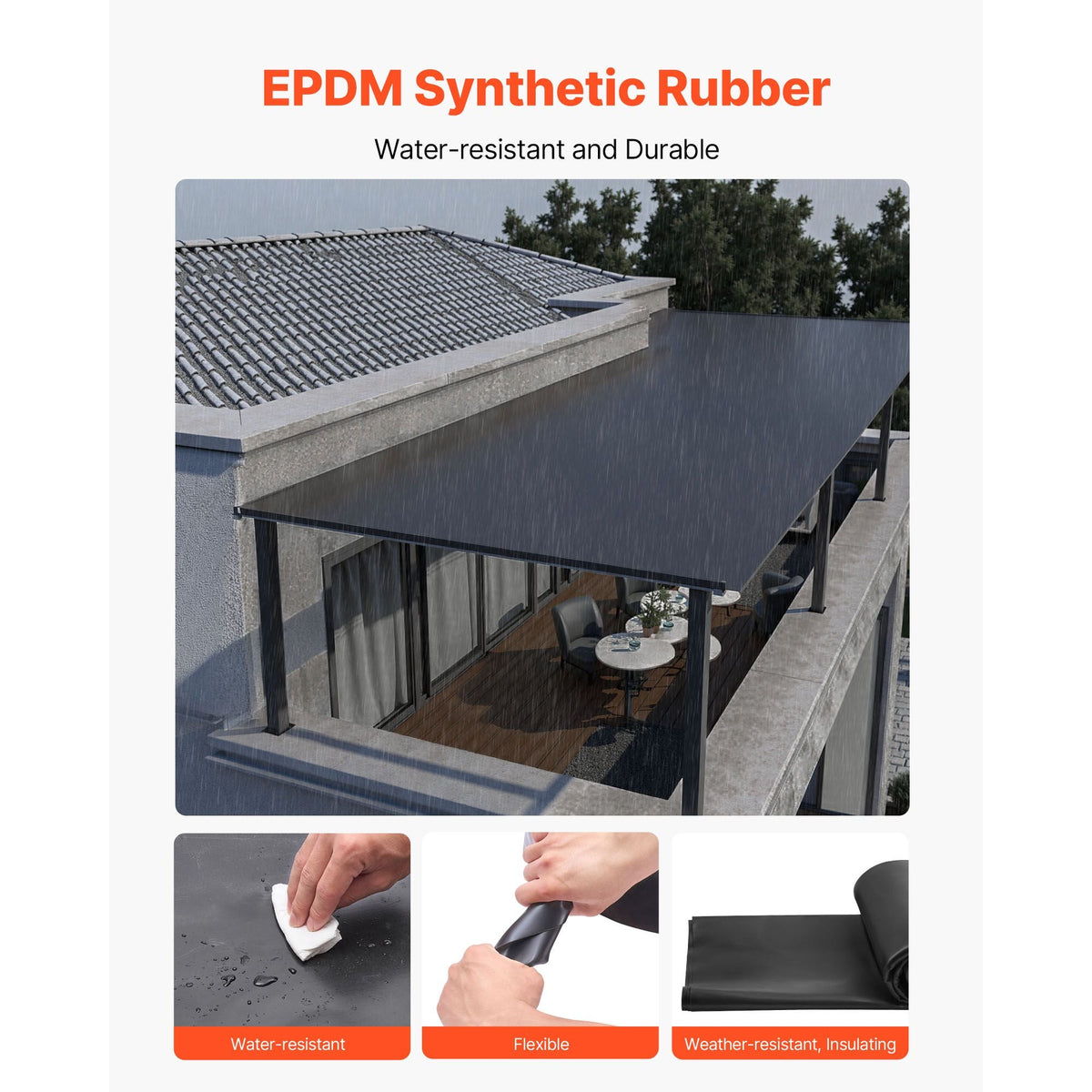 Roll Roofing, 10 x 15 ft, 45 mil EPDM Rubber Roofing, Long Lifespan & Weather-resistant, Withstands Harsh Temperatures, Flexible & Easy Installation, Roof Underlayment for RVs, Roofs, Ponds