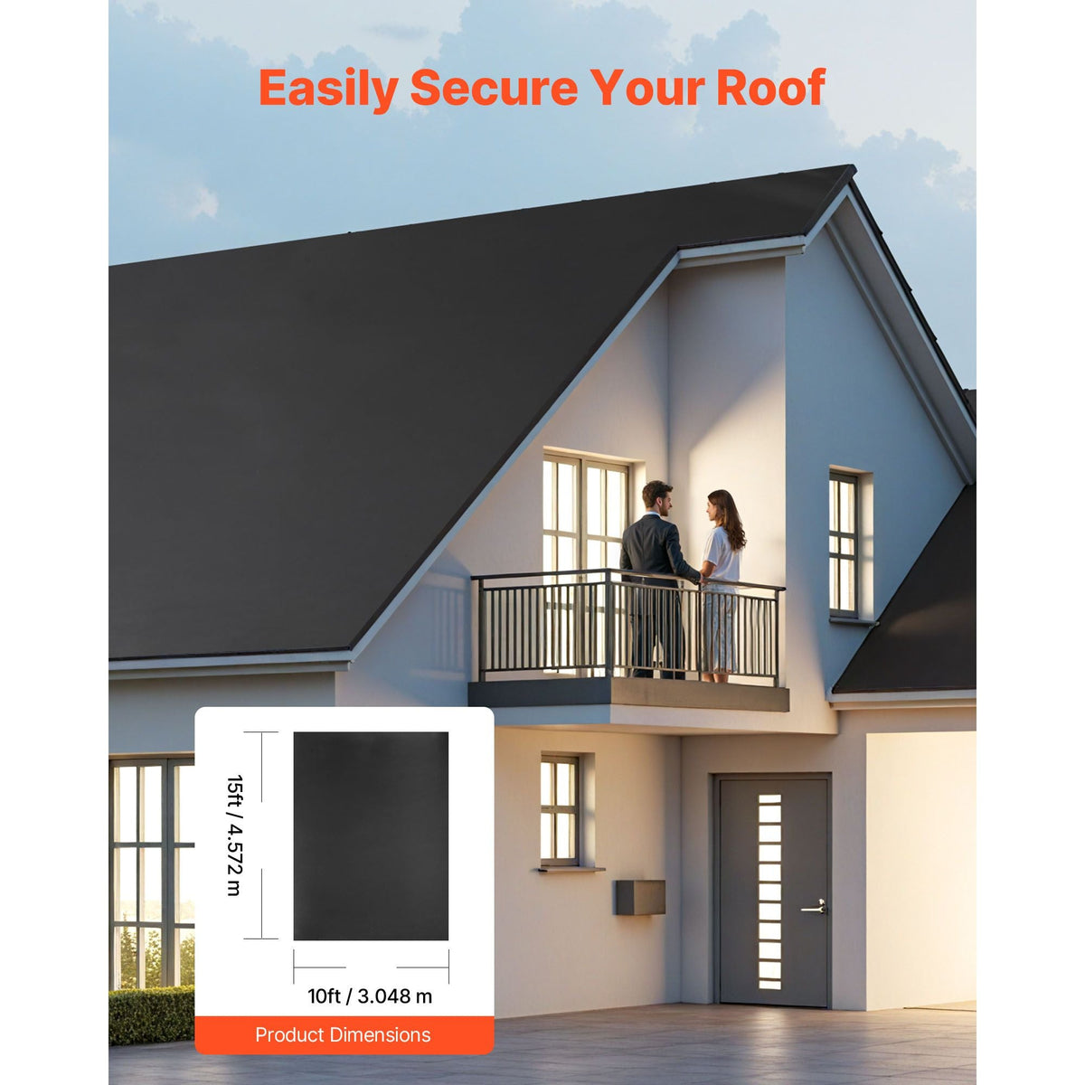 Roll Roofing, 10 x 15 ft, 45 mil EPDM Rubber Roofing, Long Lifespan & Weather-resistant, Withstands Harsh Temperatures, Flexible & Easy Installation, Roof Underlayment for RVs, Roofs, Ponds