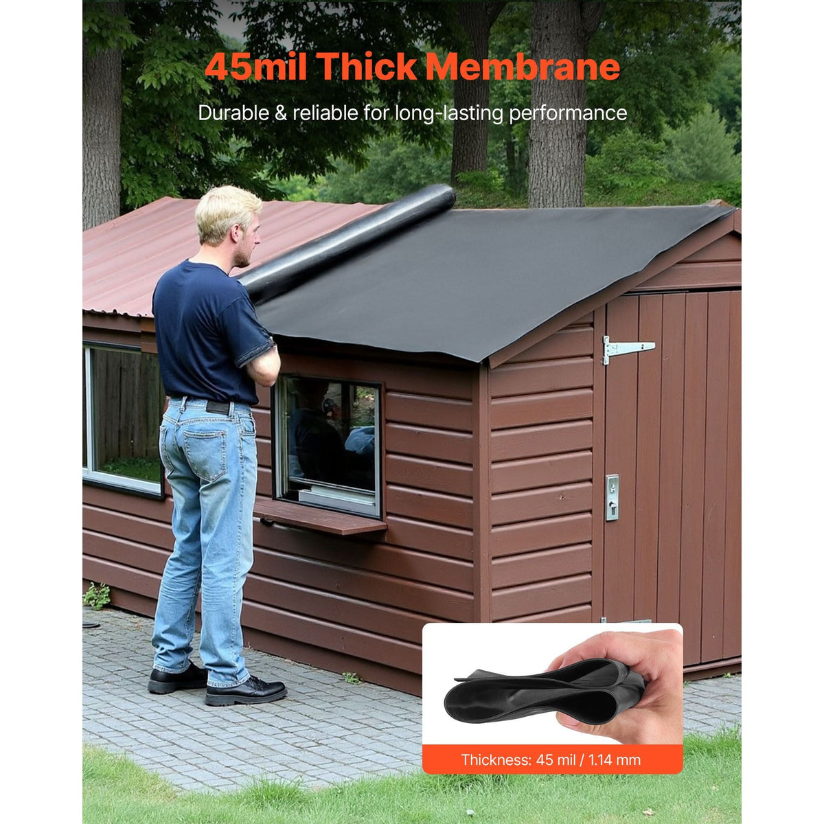 Roll Roofing, 15 x 20 ft, 45 mil EPDM Rubber Roofing, Long Lifespan & Weather-resistant, Withstands Harsh Temperatures, Flexible & Easy Installation, Roof Underlayment for RVs, Roofs, Ponds