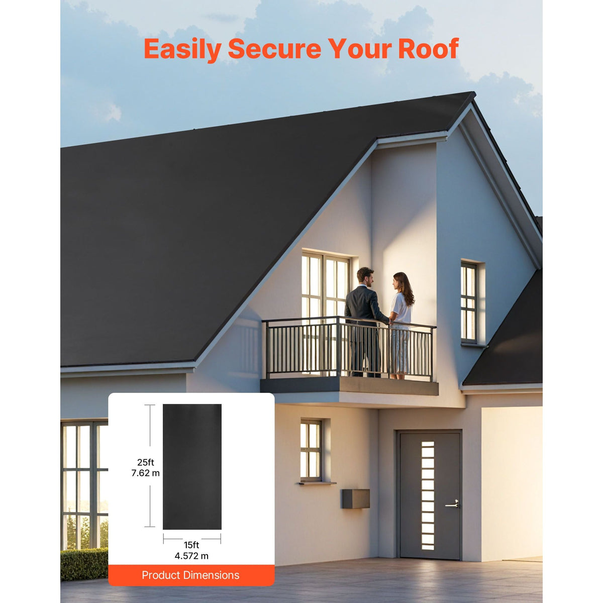 Roll Roofing, 15 x 25 ft, 45 mil EPDM Rubber Roofing, Long Lifespan & Weather-resistant, Withstands Harsh Temperatures, Flexible & Easy Installation, Roof Underlayment for RVs, Roofs, Ponds