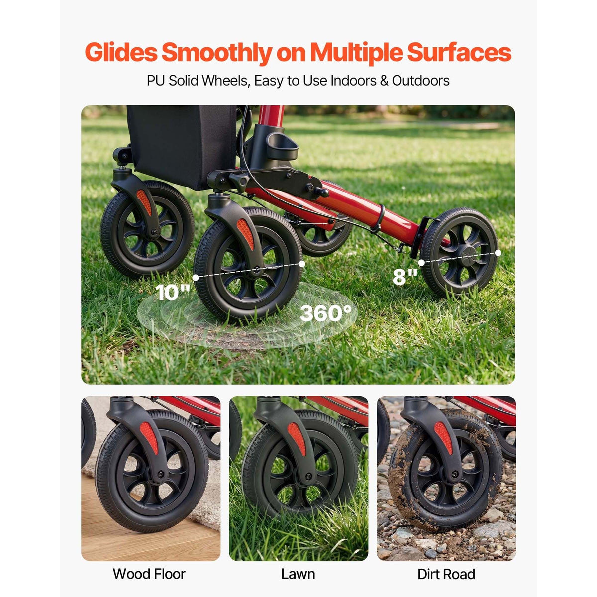 Rollator Walker with Seat for Seniors, Ultra Compact 3-Fold Rolling Walker, Lightweight Aluminum Mobility Walking Aid with PU Solid Wheels, Adjustable Handle, Cup & Cane Holder - Supports 300LBS