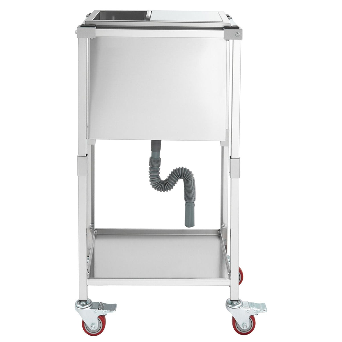 Rolling Ice Chest Cooler Cart, 20"L x 14"W x 38"H Stainless Steel Cooling Bin on Wheels, 29.6 Quart Outdoor Stand Up Cooler Trolley with Shelf, for Patio Backyard Party Bar Cold Drinks