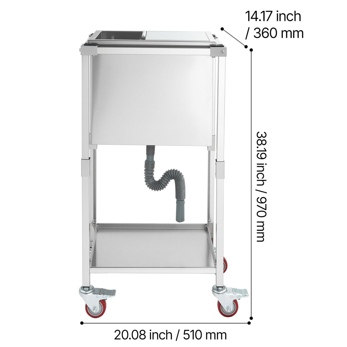 Rolling Ice Chest Cooler Cart, 20"L x 14"W x 38"H Stainless Steel Cooling Bin on Wheels, 29.6 Quart Outdoor Stand Up Cooler Trolley with Shelf, for Patio Backyard Party Bar Cold Drinks