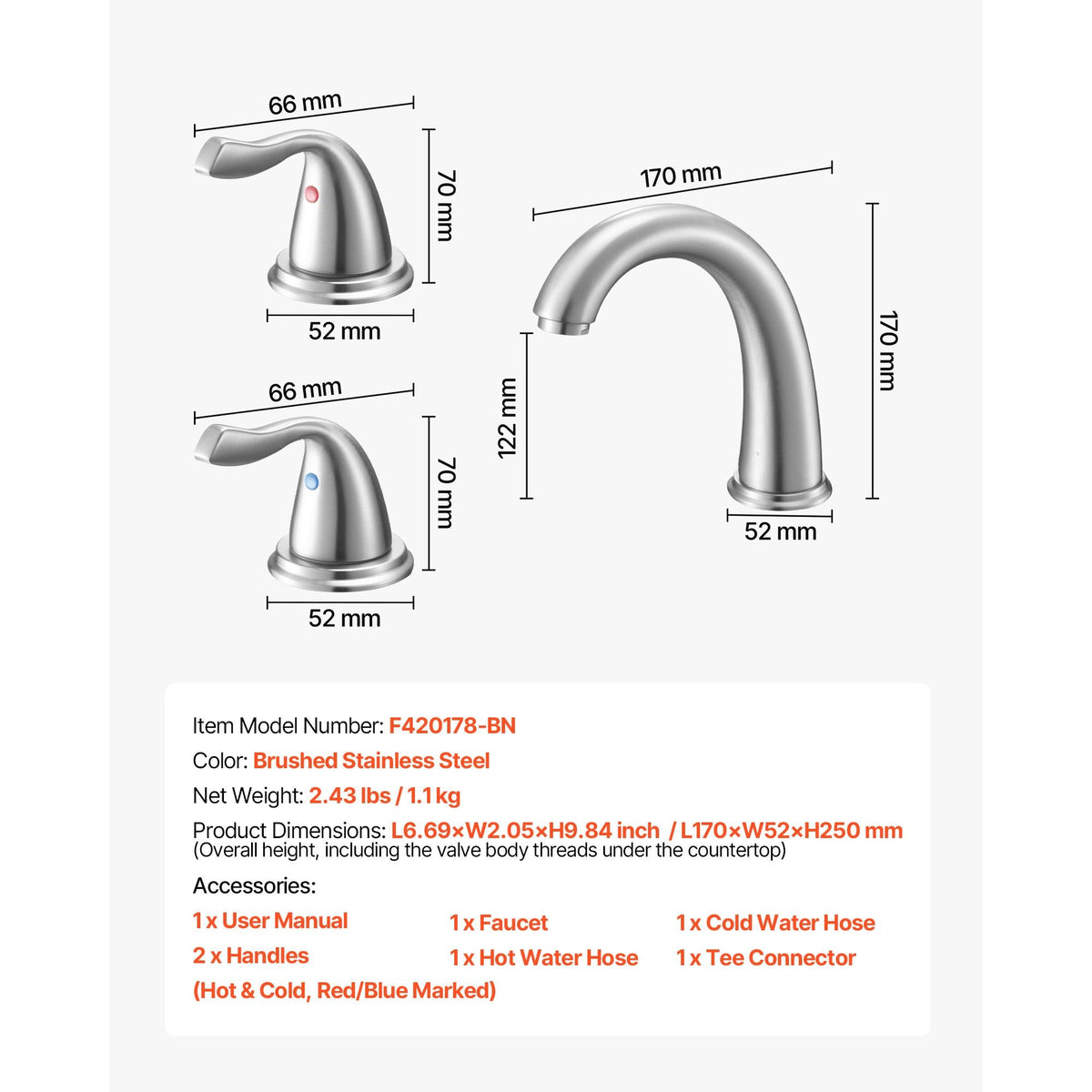 Roman Tub Faucet, 3 Hole Waterfall Bathtub Faucet, Gooseneck Bath Tubs Faucets Set with 2 Handles, Roman Tub Faucets Deck Mount for Adult Bathing, Brushed Stainless Steel, High Arc Spout