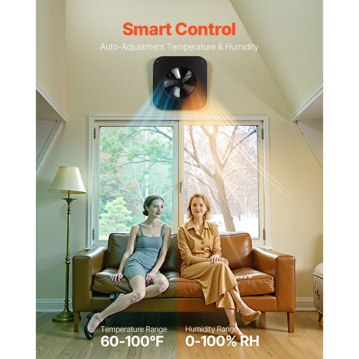 Roof Attic Exhaust Fan, 50W Smart Solar Roof Ventilation Fan with Thermostat, Remote Control, 3000 CFM Airflow Built-in Smoke Sensor with Auto Stop for Cooling and Dehumidification