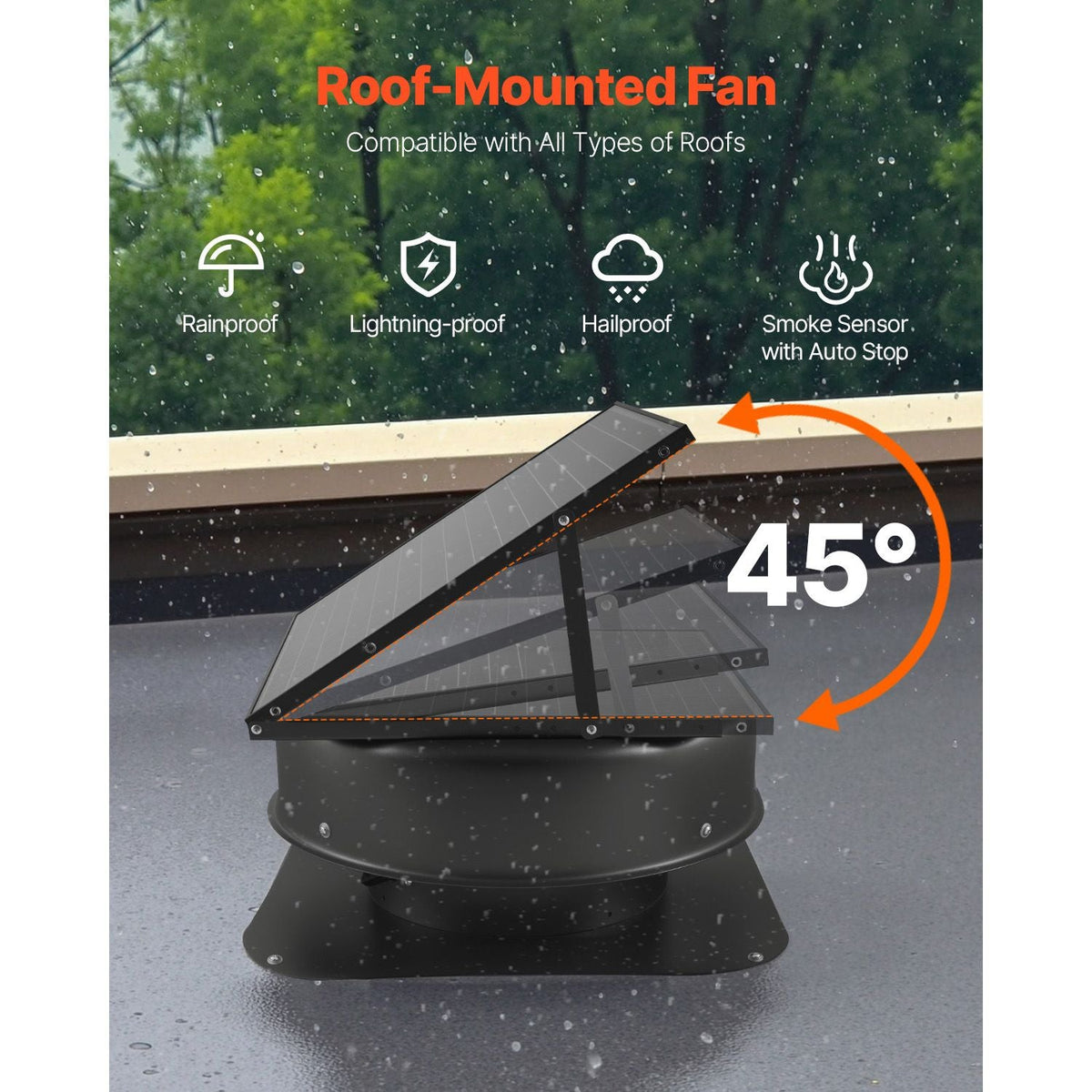 Roof Attic Exhaust Fan, 50W Smart Solar Roof Ventilation Fan with Thermostat, Remote Control, 3000 CFM Airflow Built-in Smoke Sensor with Auto Stop for Cooling and Dehumidification