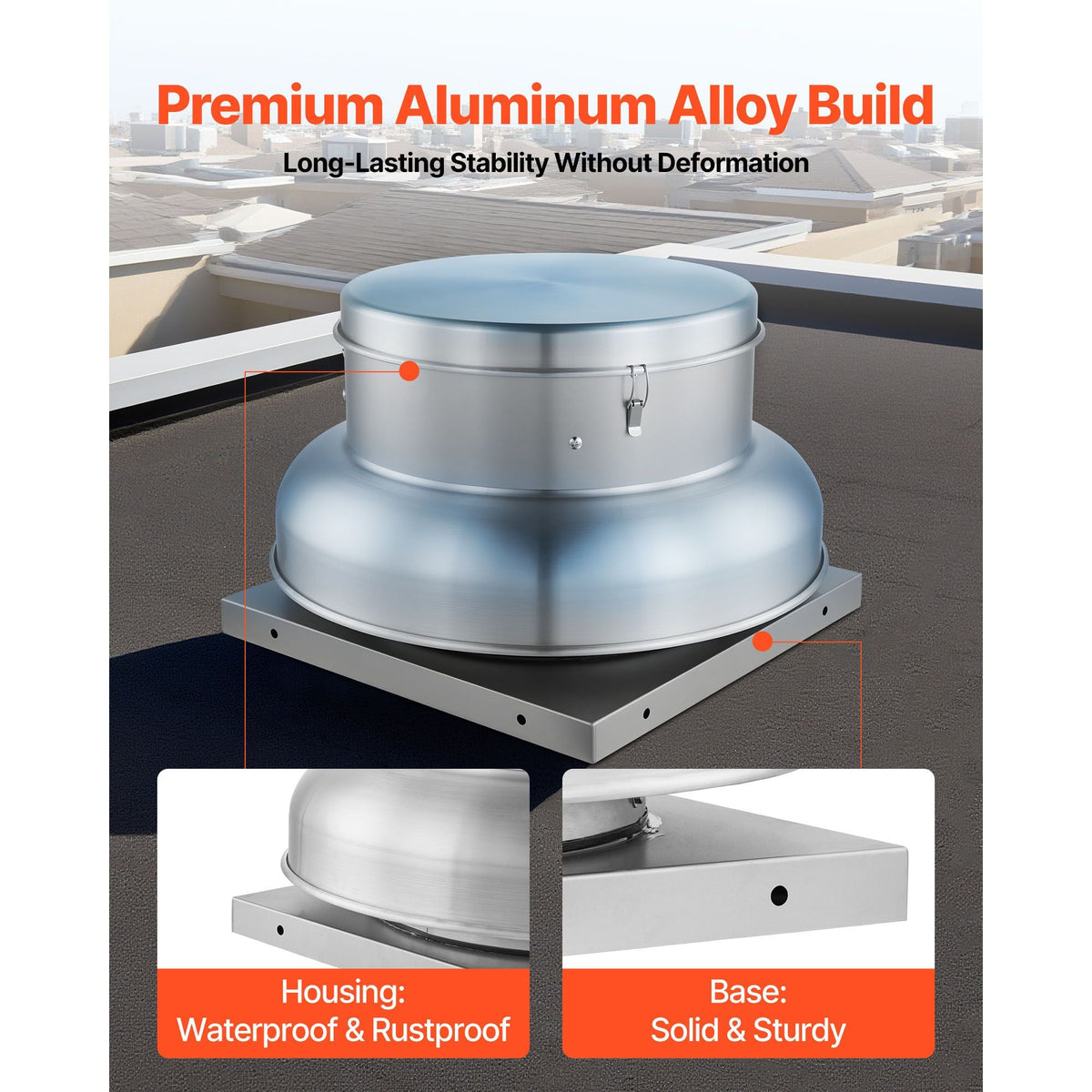 Roof Exhaust Fan, Attic Vent Fan with High-Power Motor, 24.8inch Fan Base Heavy-Duty Aluminum Alloy, Speed Control Adjustable Airflow 4000/5000CFM, Compact for Garage,Kitchen,Bathroom,Silver