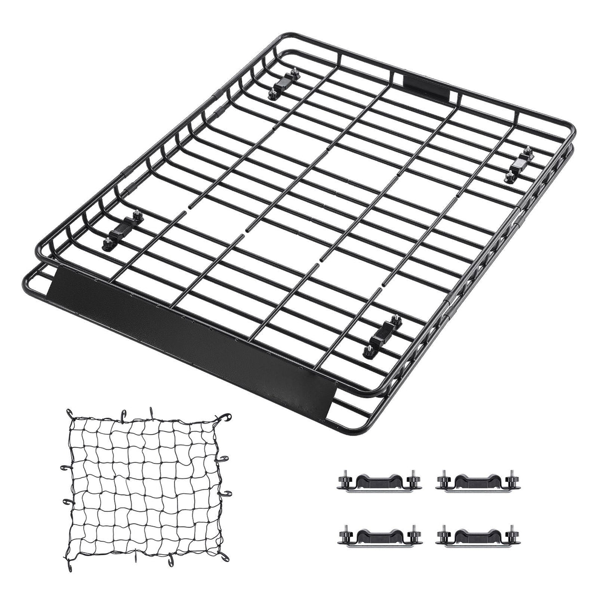 Roof Rack Basket, 64 x 50 x 4.1 in, Universal Rooftop Cargo Carrier with Two 35.4 x 39.4 in Cargo Net,150 lbs Max Car Top Luggage Holder, 4.1 in Fence, Anti-Rust Alloy Steel, for SUV Truck Car