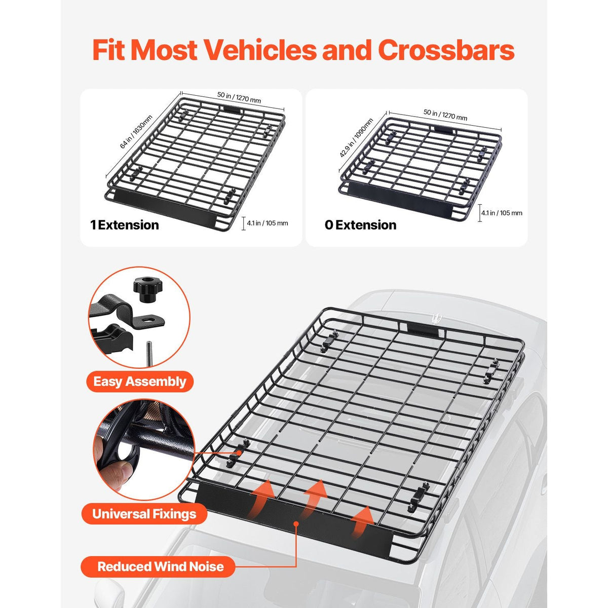 Roof Rack Basket, 64 x 50 x 4.1 in, Universal Rooftop Cargo Carrier with Two 35.4 x 39.4 in Cargo Net,150 lbs Max Car Top Luggage Holder, 4.1 in Fence, Anti-Rust Alloy Steel, for SUV Truck Car