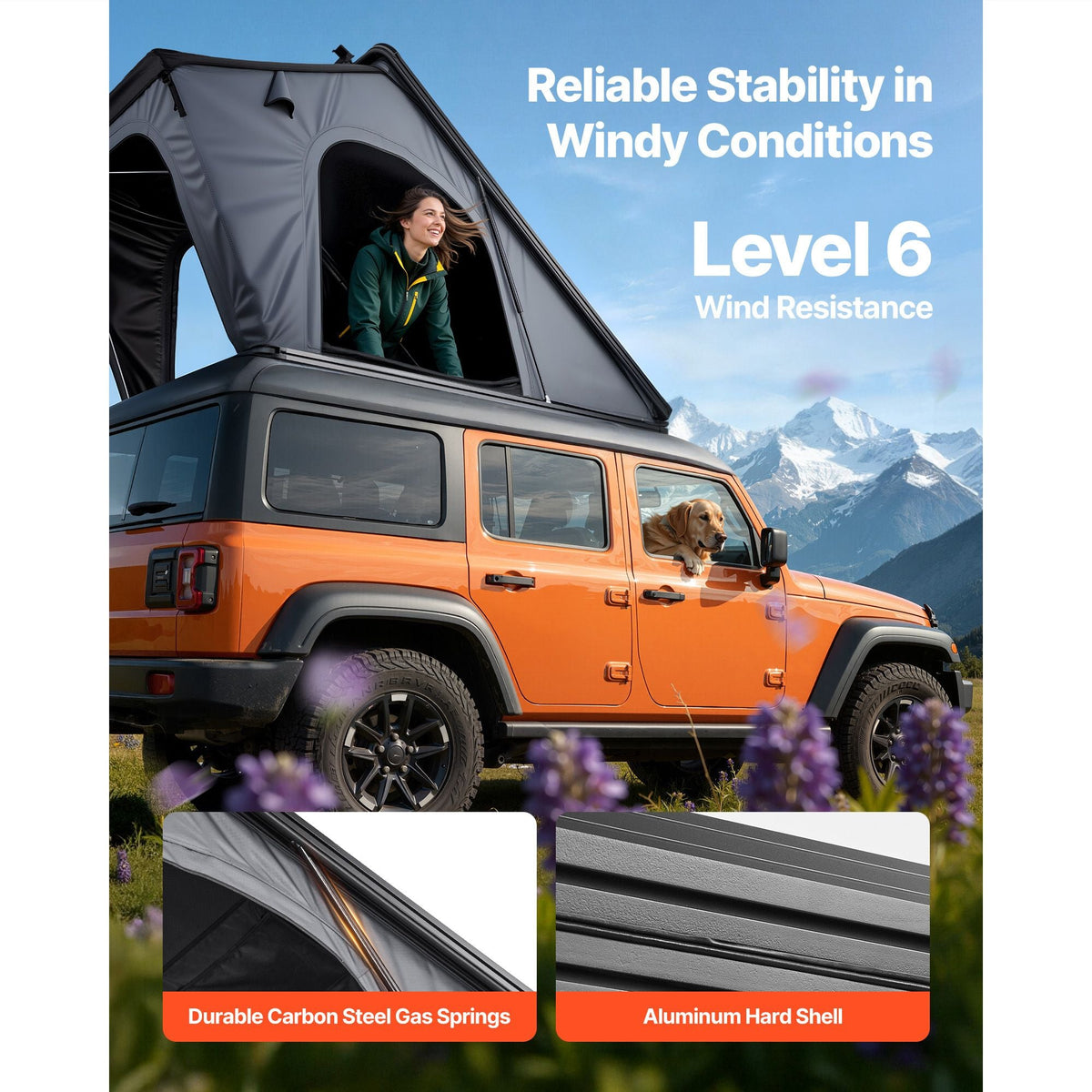 Rooftop Tent Hard Shell, 2-3 Person Aluminum Roof Top Tent Hardshell with Tri-Color LED Light, Thick Mattress & Window, Waterproof Windproof Overland Camping Car Roof Rack for Jeep SUV Pickup