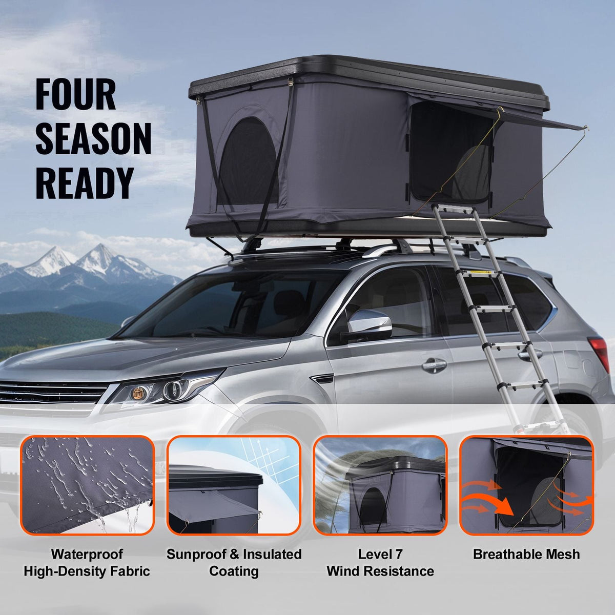 Rooftop Tent Hard Shell, Naturnest Rooftop Tent Hardshell for 2-3 Person, Hard Shell Roof Top Tent with Telescopic Ladder Thick Mattress, Waterproof Windproof for Jeep SUV Van Pickup Truck