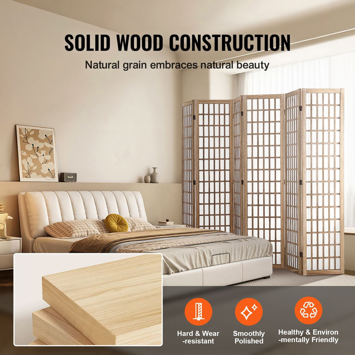Room Divider, 6 Panel Japanese Room Divider, Wood Folding Privacy Screen Indoor, Japanese Partition Dividers Portable Decoration Screens, for Room Separation Home Office Restaurant & Bedroom
