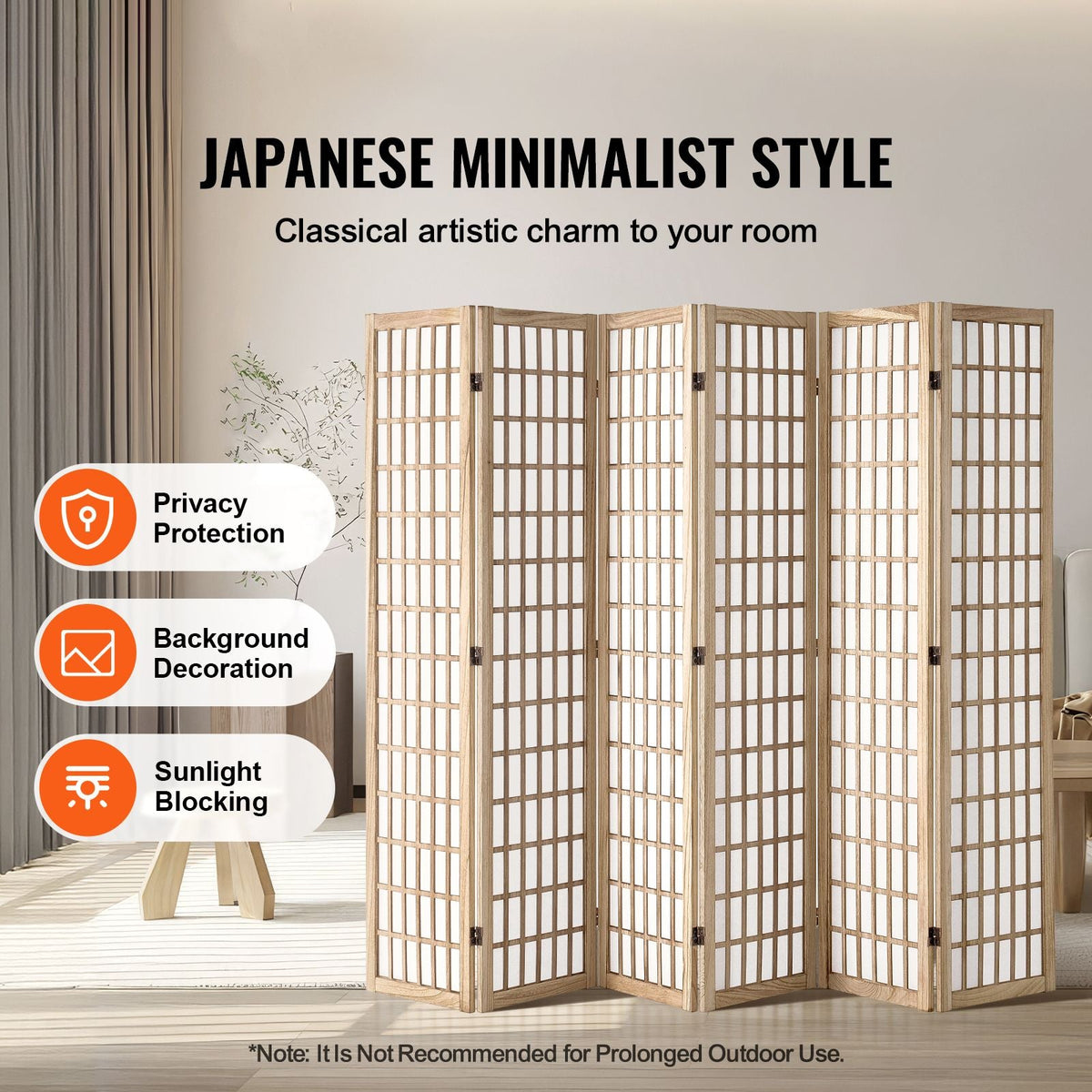 Room Divider, 6 Panel Japanese Room Divider, Wood Folding Privacy Screen Indoor, Japanese Partition Dividers Portable Decoration Screens, for Room Separation Home Office Restaurant & Bedroom