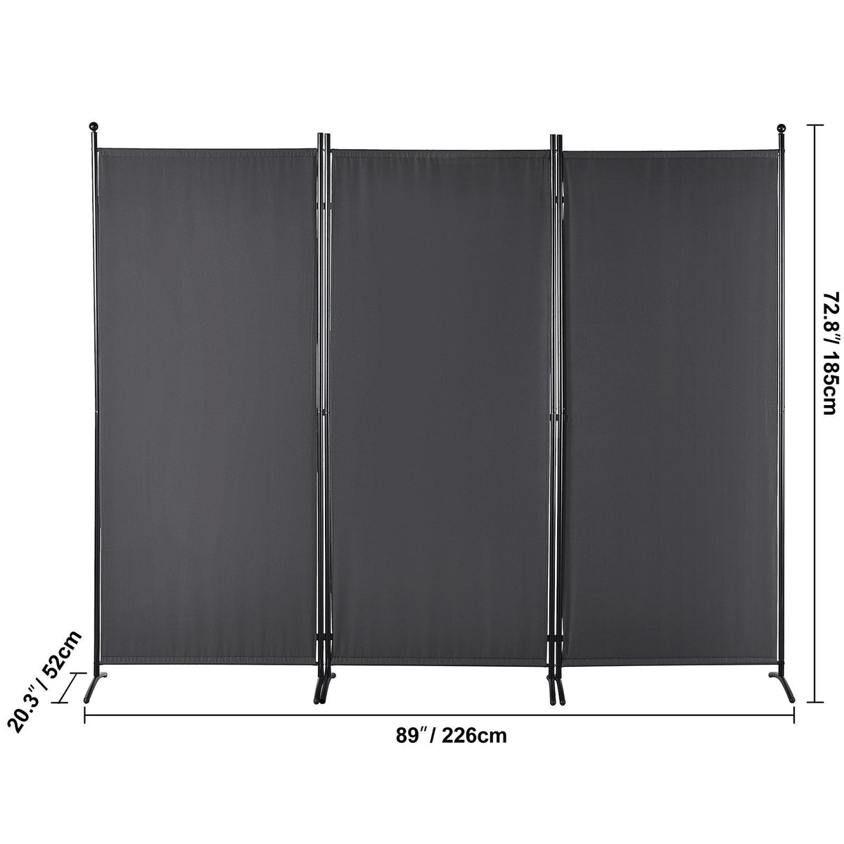 Room Divider, 6.1 ft Room Dividers and Folding Privacy Screens (3-panel), Fabric Partition Room Dividers for Office, Bedroom, Dining Room, Study, Freestanding, Dark Gray