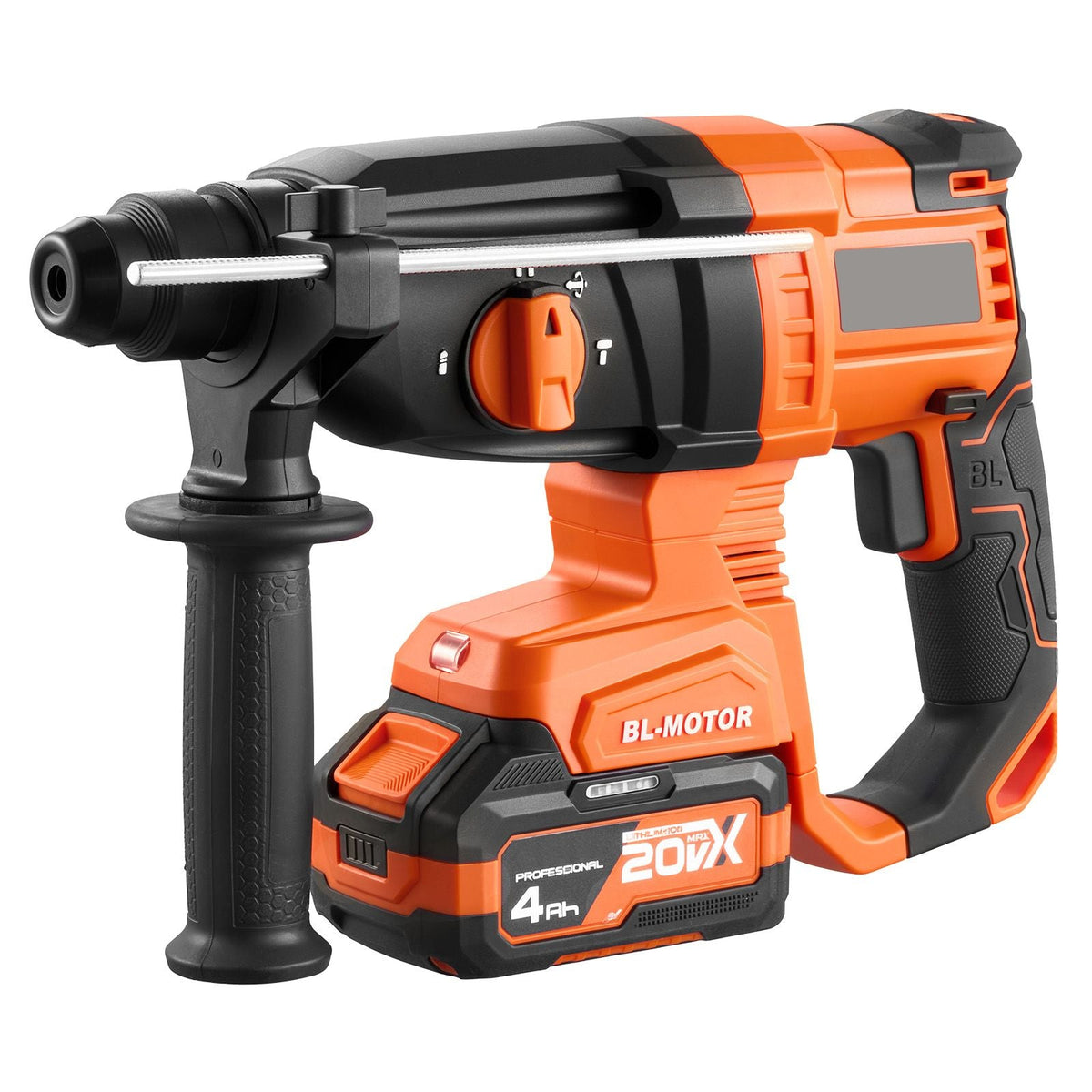 Rotary Hammer Drill, 7/8 in SDS-Plus Cordless, 20V Battery Powered Rotary Hammer, Brushless, Including Battery, Charger, 3 Drill Bits, Flat Chisel, Pointed Chisel, Carrying Case, for Concrete