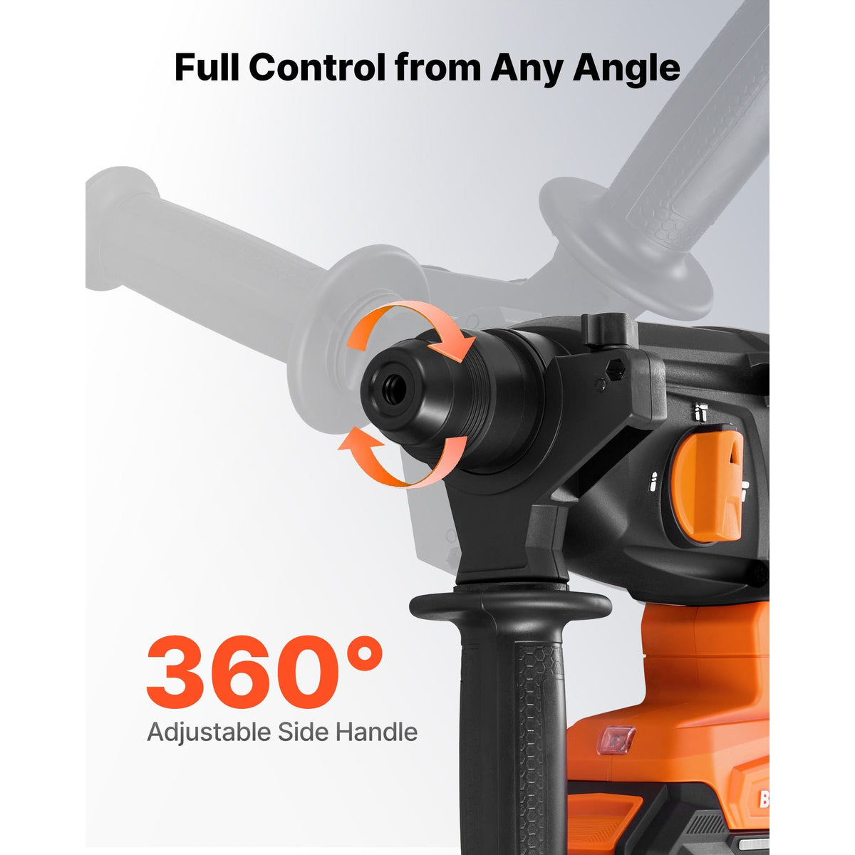 Rotary Hammer Drill, 7/8 in SDS-Plus Cordless, 20V Battery Powered Rotary Hammer, Brushless, Including Battery, Charger, 3 Drill Bits, Flat Chisel, Pointed Chisel, Carrying Case, for Concrete