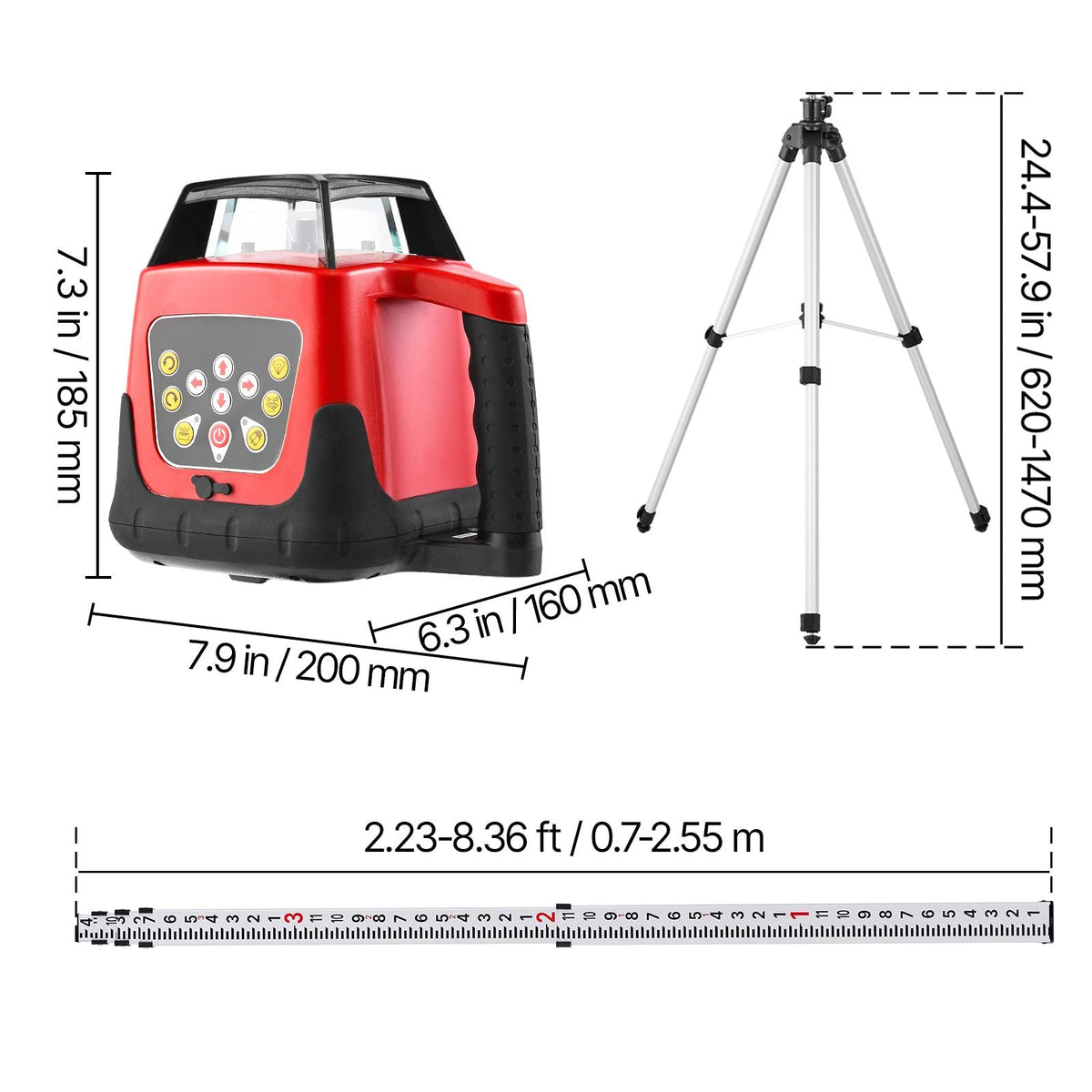 Rotary Laser Level Kit, 1650ft 360-Degree Self Leveling Red Horizontal Laser Transit,with Tripod,Receiver,Remote Control, Scale,Toolcase, IP66 Waterproof, 0.80in/100ft Precision for Construction