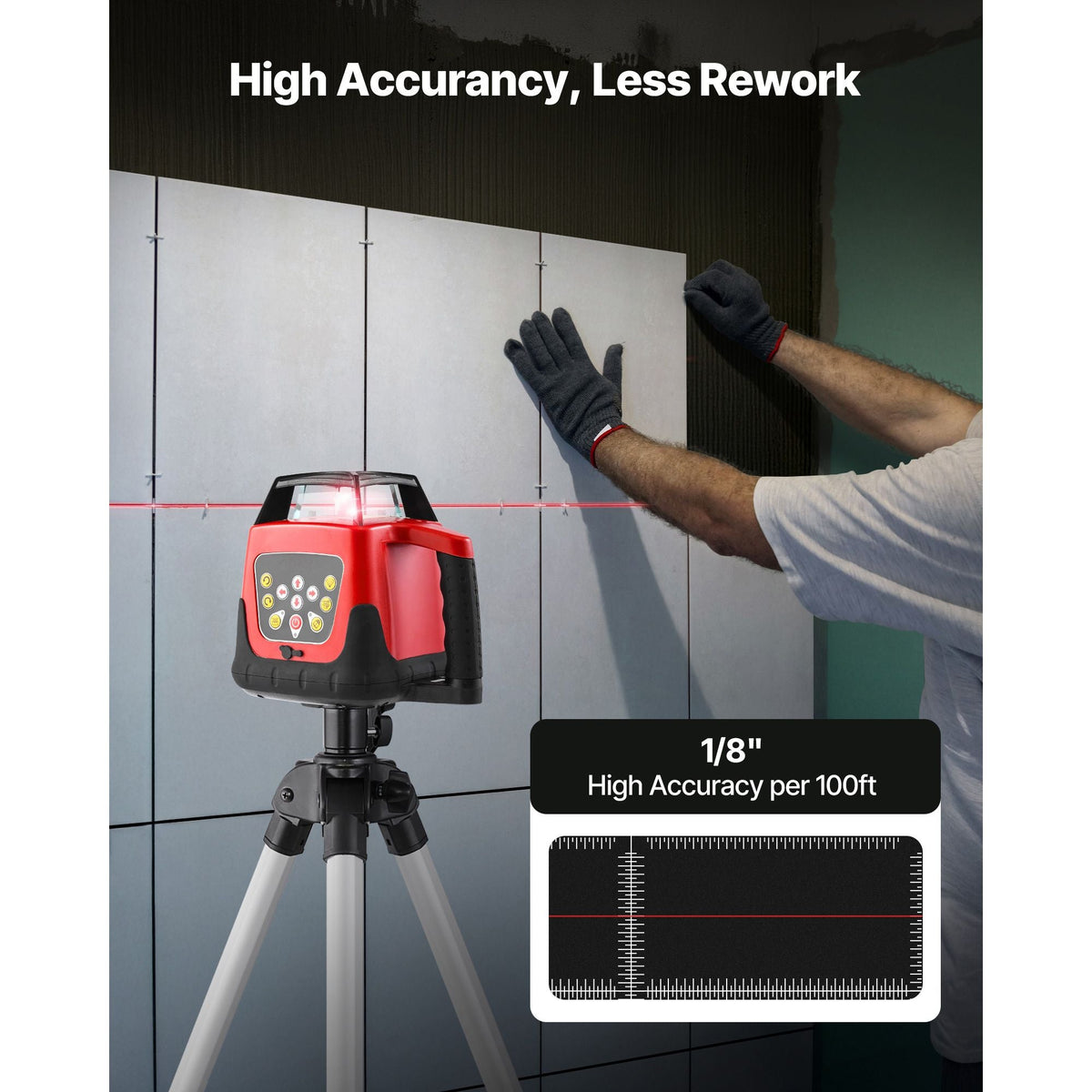 Rotary Laser Level Kit, 1650ft 360-Degree Self Leveling Red Horizontal Laser Transit,with Tripod,Receiver,Remote Control, Scale,Toolcase, IP66 Waterproof, 0.80in/100ft Precision for Construction