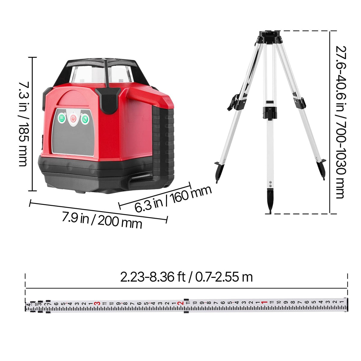 Rotary Laser Level Kit, 2650ft 360-Degree Self Leveling Red Horizontal Laser Transit,with Heavy-duty Tripod, Receiver, Remote Control, Toolcase, IP66 Waterproof, 0.06in/100ft for Construction