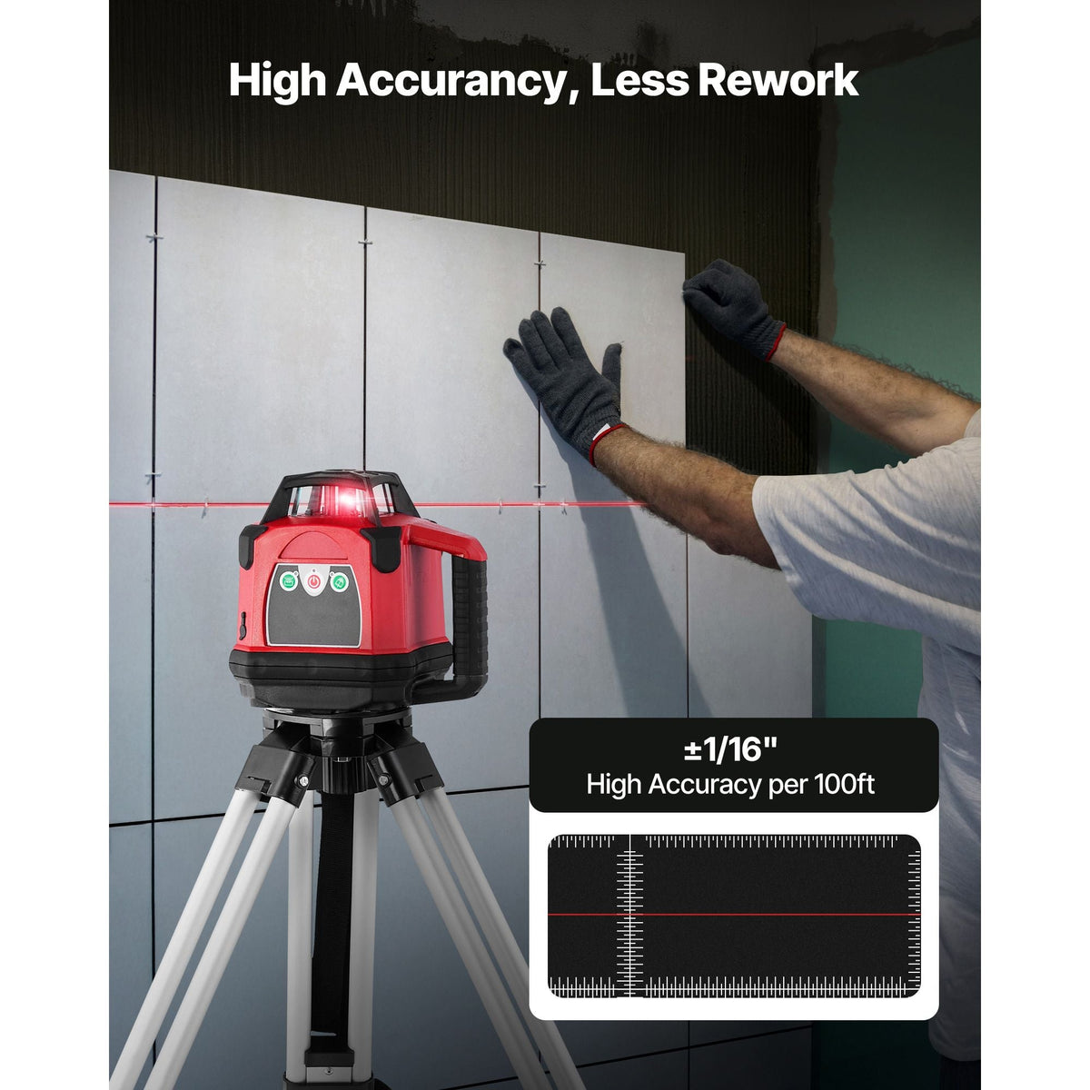 Rotary Laser Level Kit, 2650ft 360-Degree Self Leveling Red Horizontal Laser Transit,with Heavy-duty Tripod, Receiver, Remote Control, Toolcase, IP66 Waterproof, 0.06in/100ft for Construction