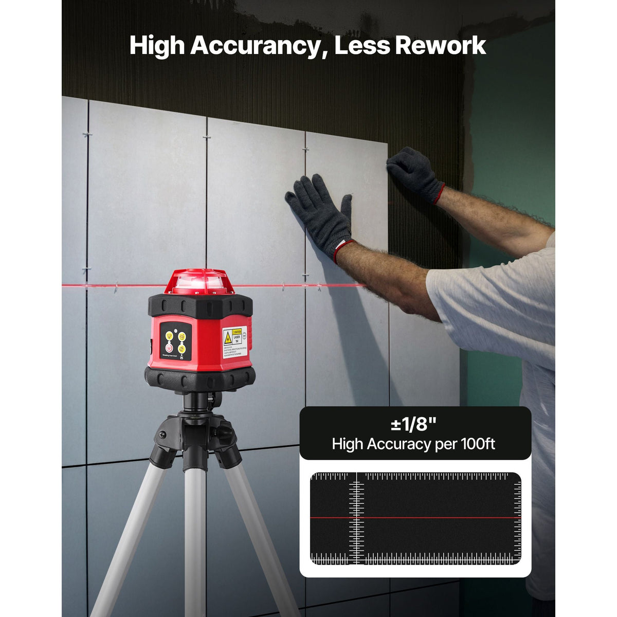 Rotary Laser Level Kit, 984ft 360-Degree Self Leveling Red Horizontal Laser Transit,with Tripod,Receiver,Remote Control, Scale, Toolcase, IP54 Waterproof, 0.12in/100ft Precision for Construction