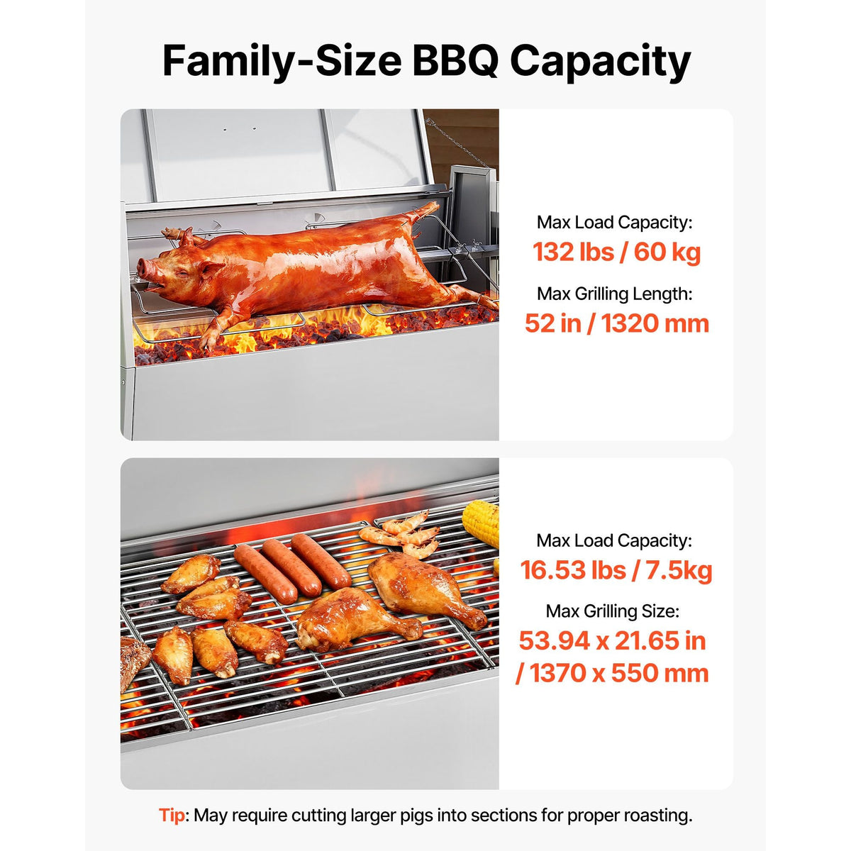 Rotisserie Grill, 38W BBQ Outdoor Pig & Lamb Spit Roaster, Charcoal Spit Roaster with 132 LBS Capacity, Wheels & 4-Level Height, Stainless Steel Electric Rotisserie Grill Kit for Camping Outdoor