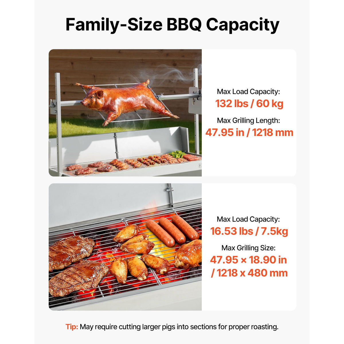 Rotisserie Grill, 38W BBQ Outdoor Pig & Lamb Spit Roaster, Charcoal Spit Roaster with 132 LBS Capacity, Wheels & 4-Level Height, Stainless Steel Electric Rotisserie Grill Kit for Camping Outdoor