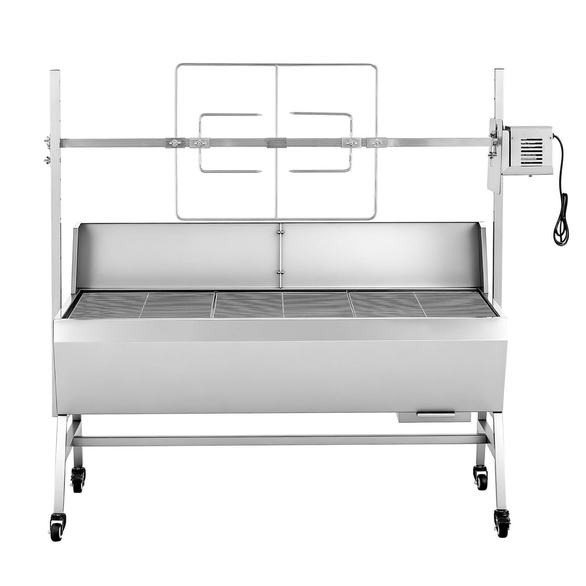 Rotisserie Grill, 38W BBQ Outdoor Pig & Lamb Spit Roaster, Charcoal Spit Roaster with 132 LBS Capacity, Wheels & 4-Level Height, Stainless Steel Electric Rotisserie Grill Kit for Camping Outdoor