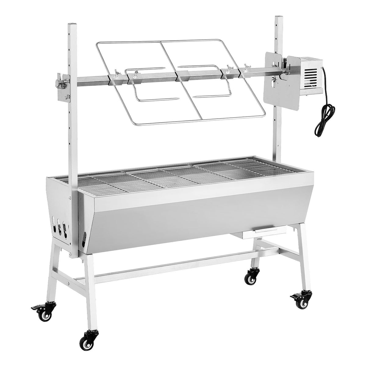 Rotisserie Grill, 38W BBQ Outdoor Pig & Lamb Spit Roaster, Charcoal Spit Roaster with 132 LBS Capacity, Wheels & 7-Level Height, Stainless Steel Electric Rotisserie Grill Kit for Camping Outdoor