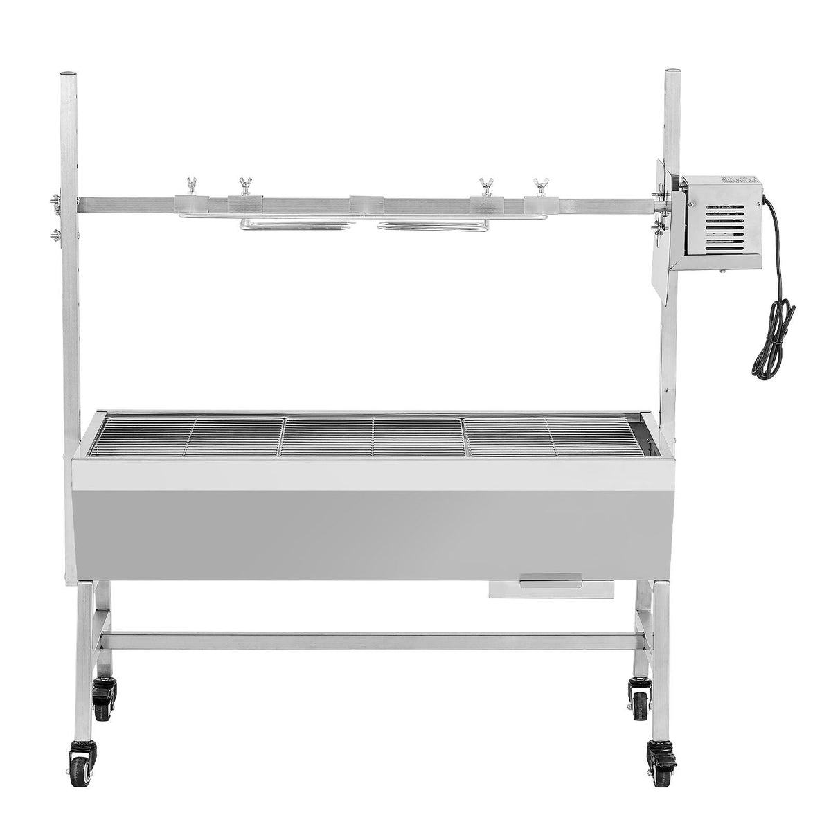 Rotisserie Grill, 38W BBQ Outdoor Pig & Lamb Spit Roaster, Charcoal Spit Roaster with 132 LBS Capacity, Wheels & 7-Level Height, Stainless Steel Electric Rotisserie Grill Kit for Camping Outdoor