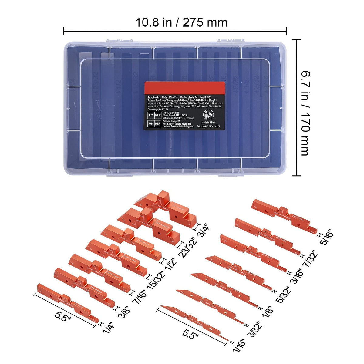 Router Table Adjustment Bars, 14-piece Set, Durable Aluminum Construction Blocks for Measuring Depths, Heights, and Angles, Includes Engraved Measurements and Carrying Case, Ideal for Router