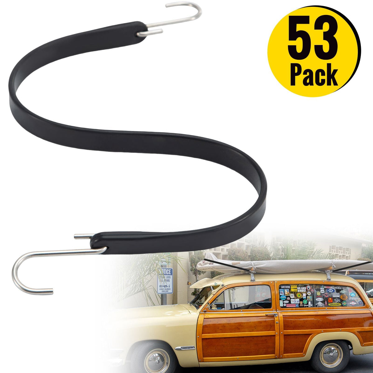 Rubber Bungee Cords, 53 Pack 21\" Long, Weatherproof Natural Rubber Tie Down Straps with Crimped S Hooks, Heavy Duty Outdoor Tarp Straps for Securing Flatbed Trailers, Canvases, Cargo, and More