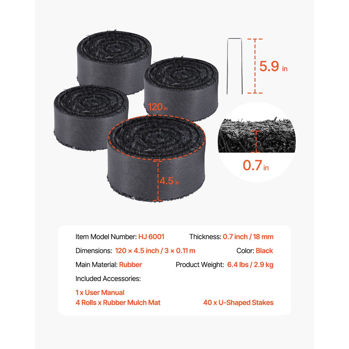 Rubber Mulch for Landscaping, 4 Rolls Recycled Rubber Mulch Mat 120 x 4.5 in, Permanent Rubber Pathway, Natural-Looking Black Mulch Garden Edging for Plants, Vegetables & Flower Garden Barrier