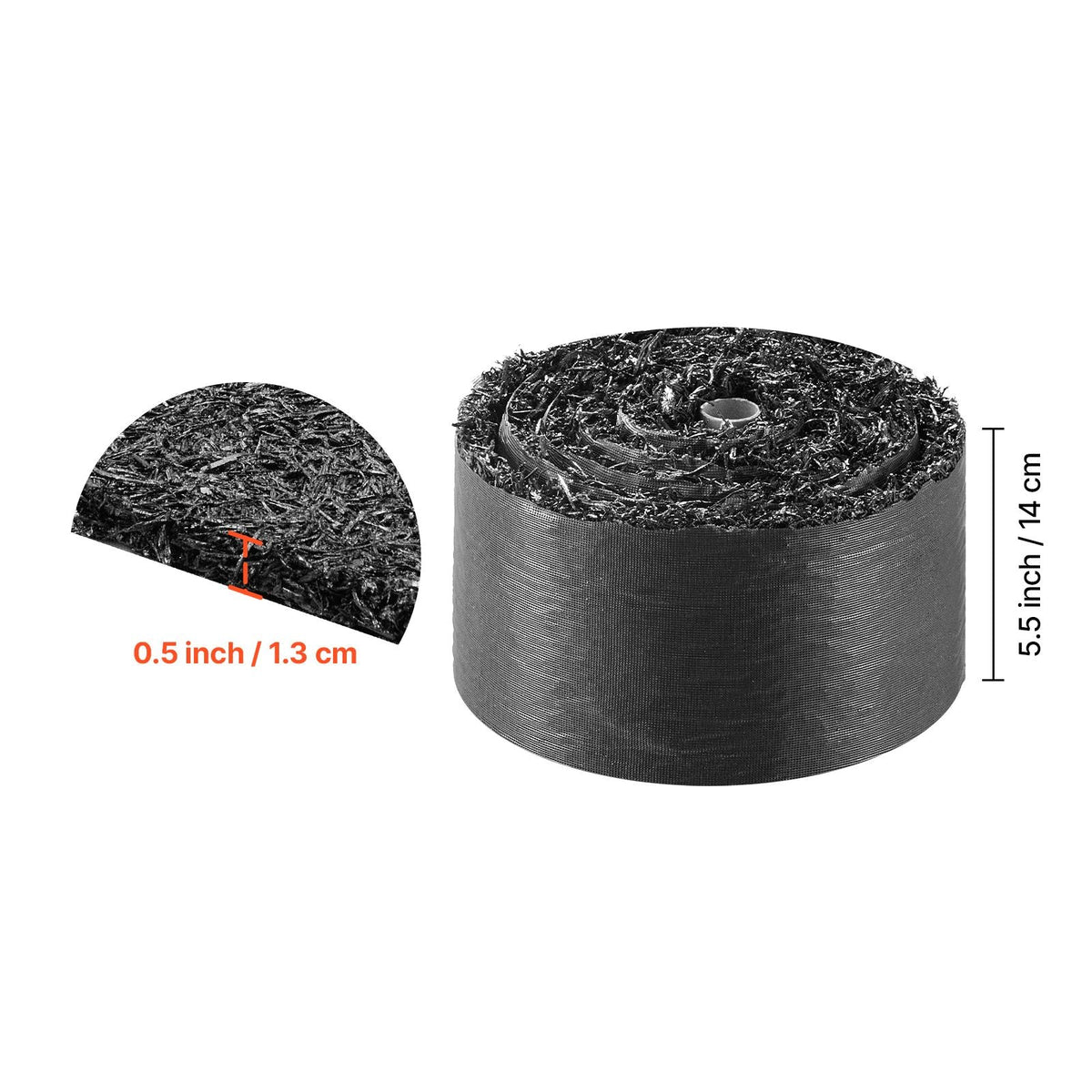 Rubber Mulch Mat Roll, 140 x 4.5 in, Recycled Rubber Permanent Mulch Edging Border, Natural-Looking Flower Barrier with Stakes, 0.5 in Thick Cuttable Garden Edgings for Landscaping