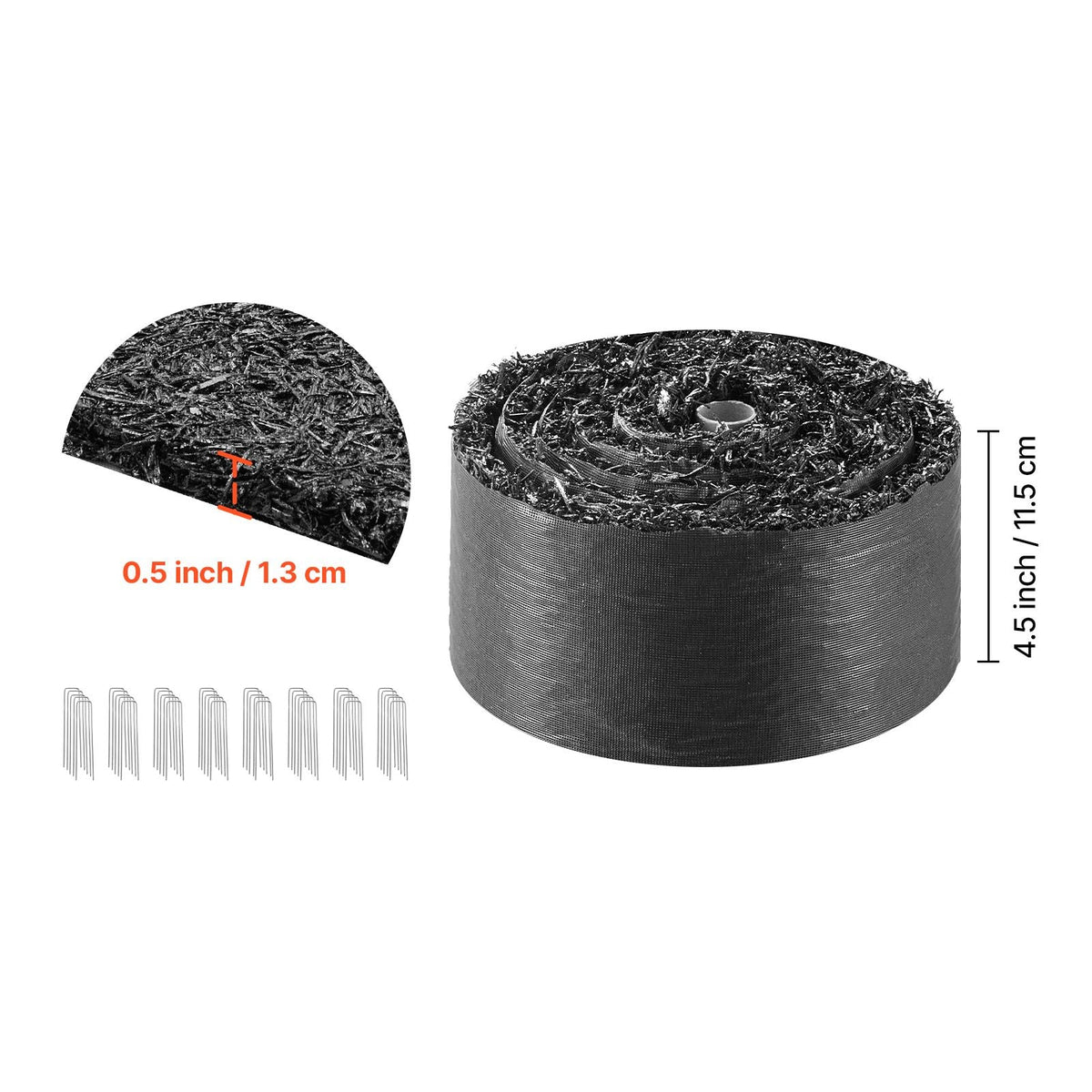 Rubber Mulch Mat Roll, 4 Rolls 120 x 4.5 in, Recycled Rubber Permanent Mulch Edging Border, Natural-Looking Flower Barrier with Stakes, 0.5 in Thick Cuttable Garden Edgings for Landscaping