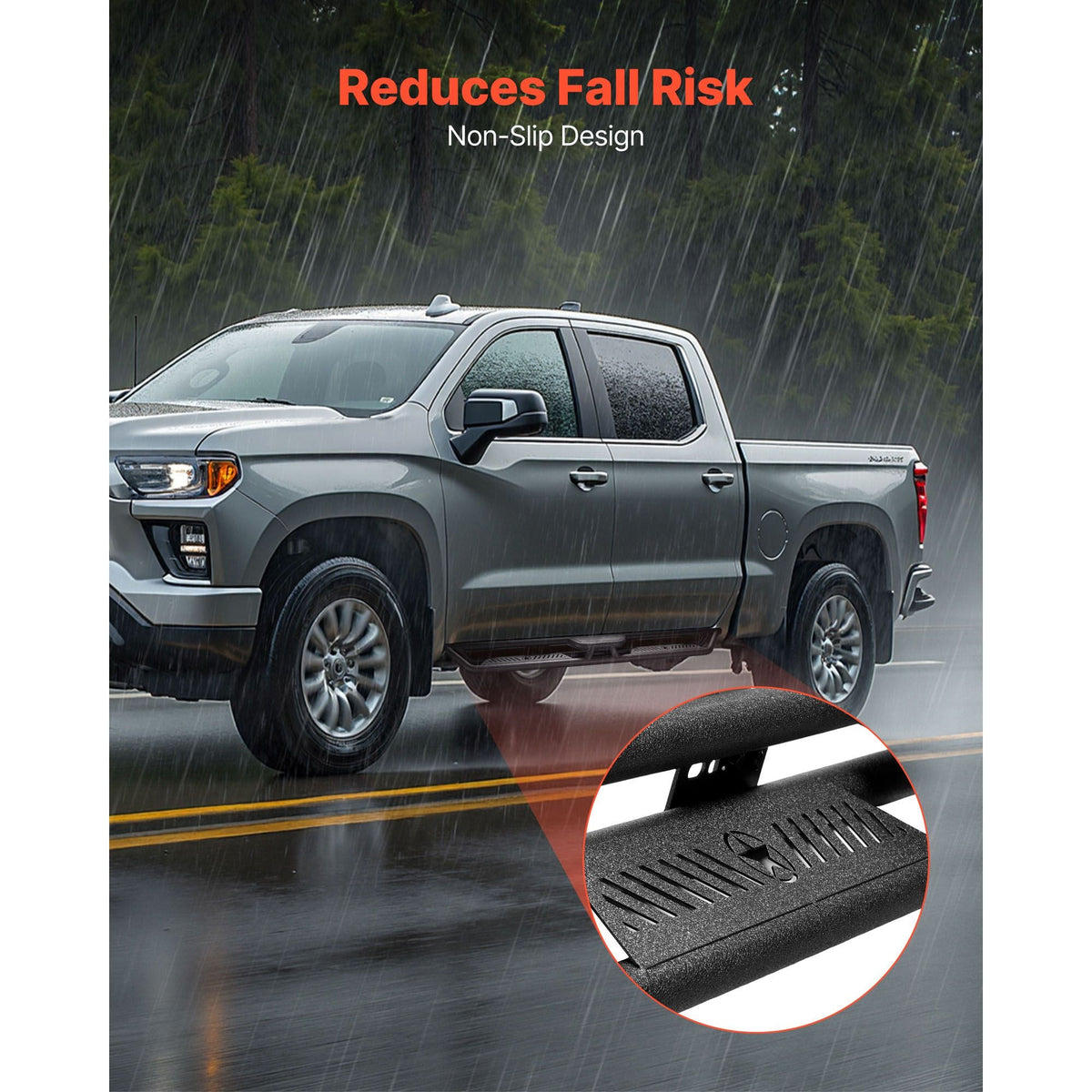 Running Boards, 6 Inches Side Steps Compatible with 2019-2025 Chevy Silverado/GMC Sierra 1500 Crew Cab, 2020-2025 Chevy Silverado/GMC Sierra 2500HD 3500HD Crew Cab, Black Carbon Steel Nerf Bars