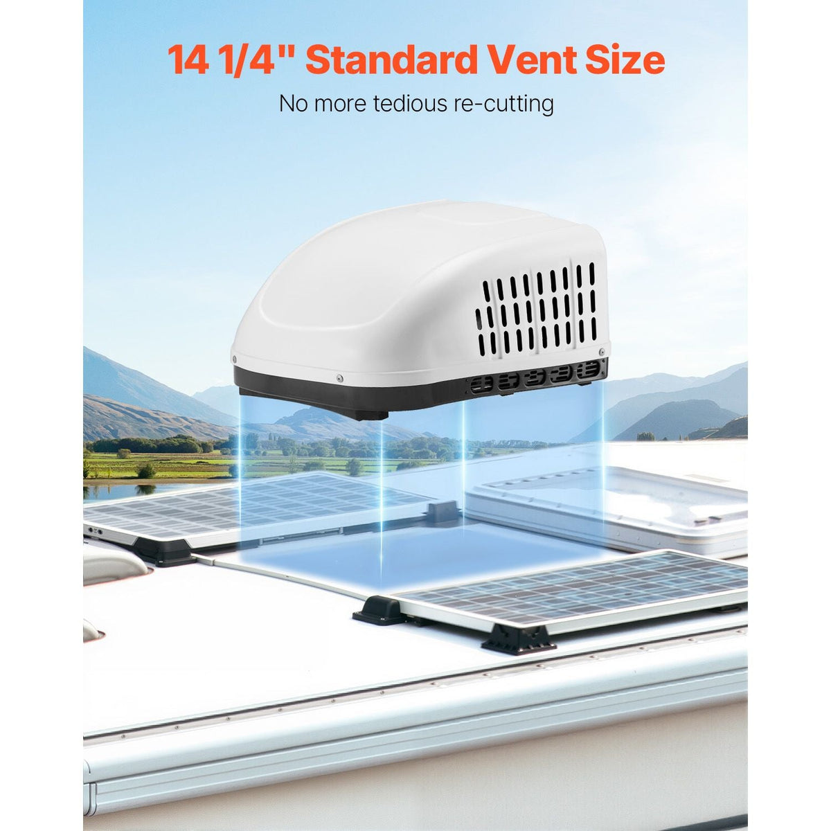 RV Air Conditioner, 15000 BTU Non-Ducted Rooftop RV AC Unit, 65 dB Quiet Design, Including Air Distribution Box, Operation Panel and Installation Hardware, for Campers, Vans, Trailers, White