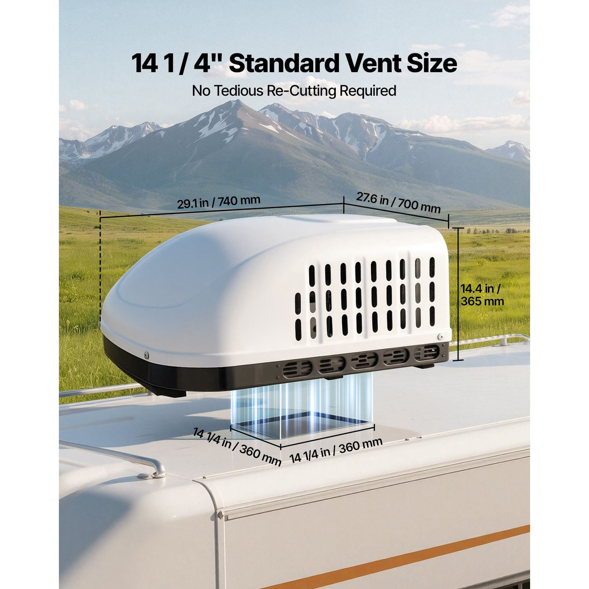 RV Air Conditioner, 15000 BTU RV AC Unit, 120V Non-Ducted Rooftop Air Conditioner with Cooling and Heating, Four-Way Airflow, PTC Heating Module, Easy Install Quiet AC with Control Panel, White