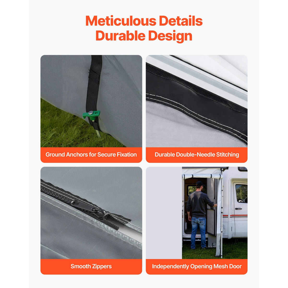 RV Awning Sun Shade Room - Compatible with 16 -17 ft Awnings, RV Awning Sun Shading Room with Door & Ventilated Mesh Windows, Sunproof & Windproof Three-Sided Enclosure Tent for RV Camping