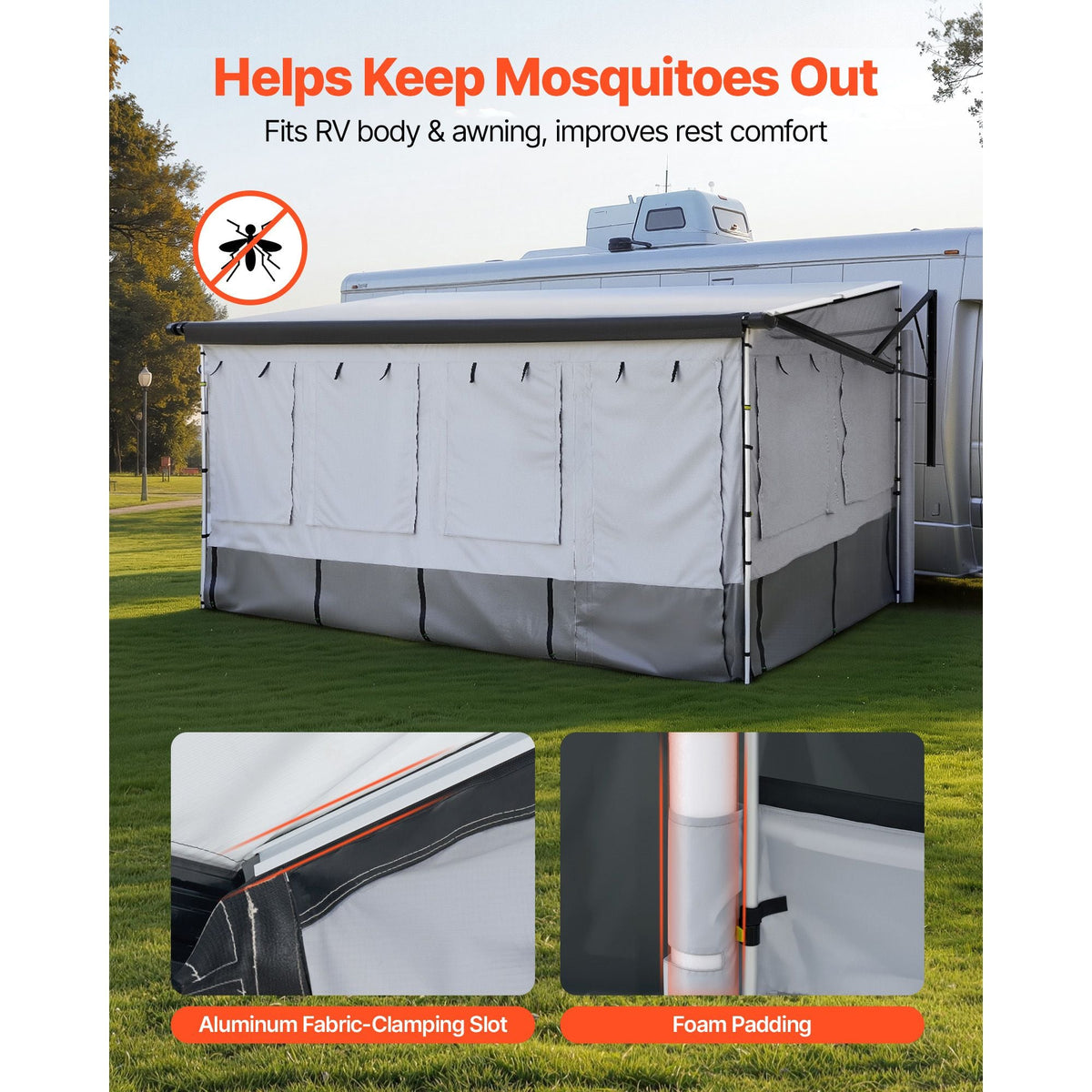RV Awning Sun Shade Room - Compatible with 16 -17 ft Awnings, RV Awning Sun Shading Room with Door & Ventilated Mesh Windows, Sunproof & Windproof Three-Sided Enclosure Tent for RV Camping
