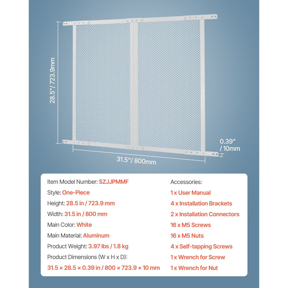 RV Screen Door Protector, 28.5 x 31.5 inch Door Grille, Easy to Install and Disassemble, Reinforced Breathable Protective Mesh, Aluminum Alloy Camper RV Entry Protector for Pet Protection, White