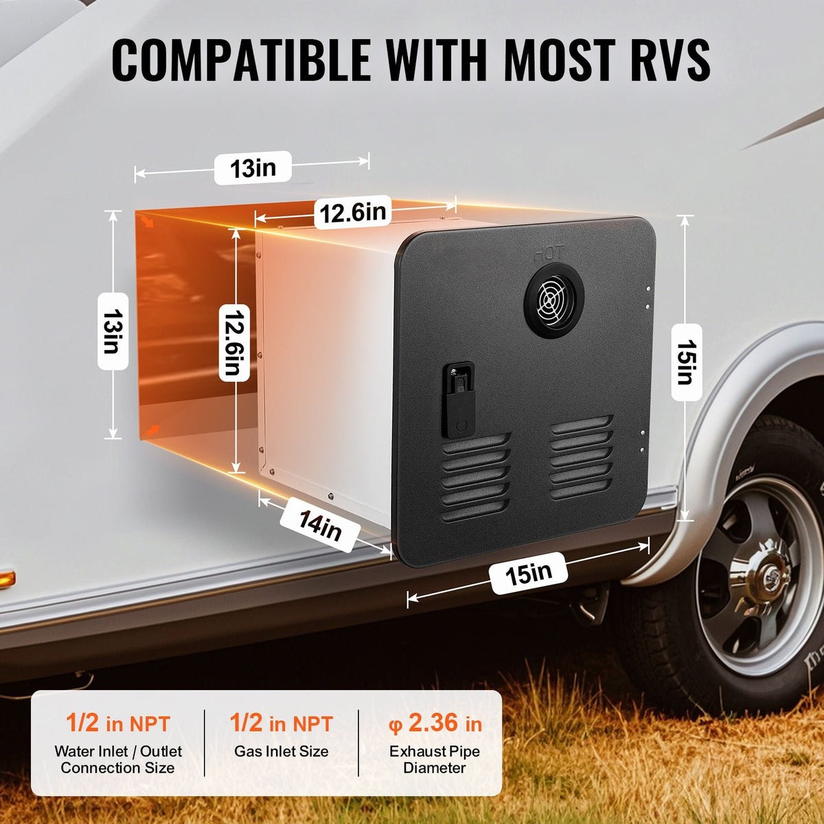 RV Tankless Water Heater, Instant Shower with 15 x 15 inches Black Door and Remote Controller, 55000BTU Optimized Comfort Performance Hot Water, Ideal for RVers' Family Everyday Use