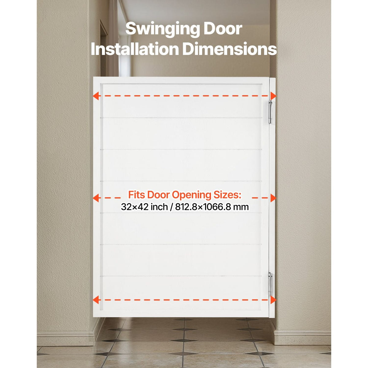 Saloon Doors, 32"W x 42" H Single Swinging Cafe Interior Doors, Square Design Premium Pine Wood, with Hinges & Hardware Kit, Easy to Install, for Hallway Kitchen Bar Pub Entrance, White