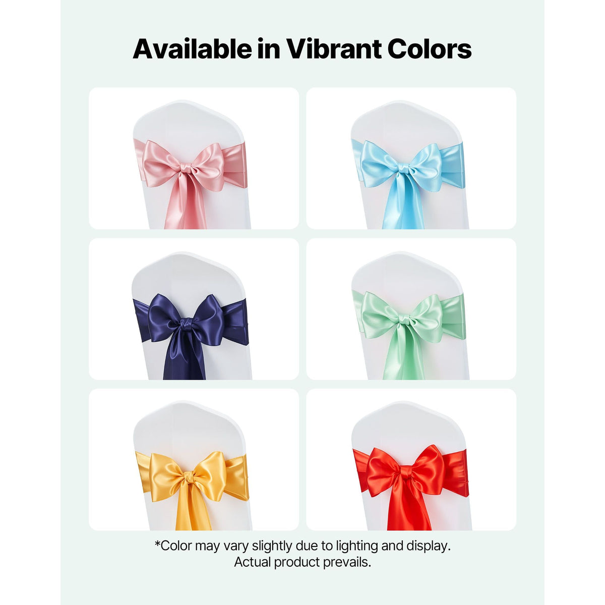 Satin Chair Sashes Bows, 100PCS Chair Ribbon Ties Back Sash, 7 x 108 inch, Light Green Wedding Reception Decoration, for Wedding Ceremony Baby Shower Party Events Banquet Chair Cover Decoration