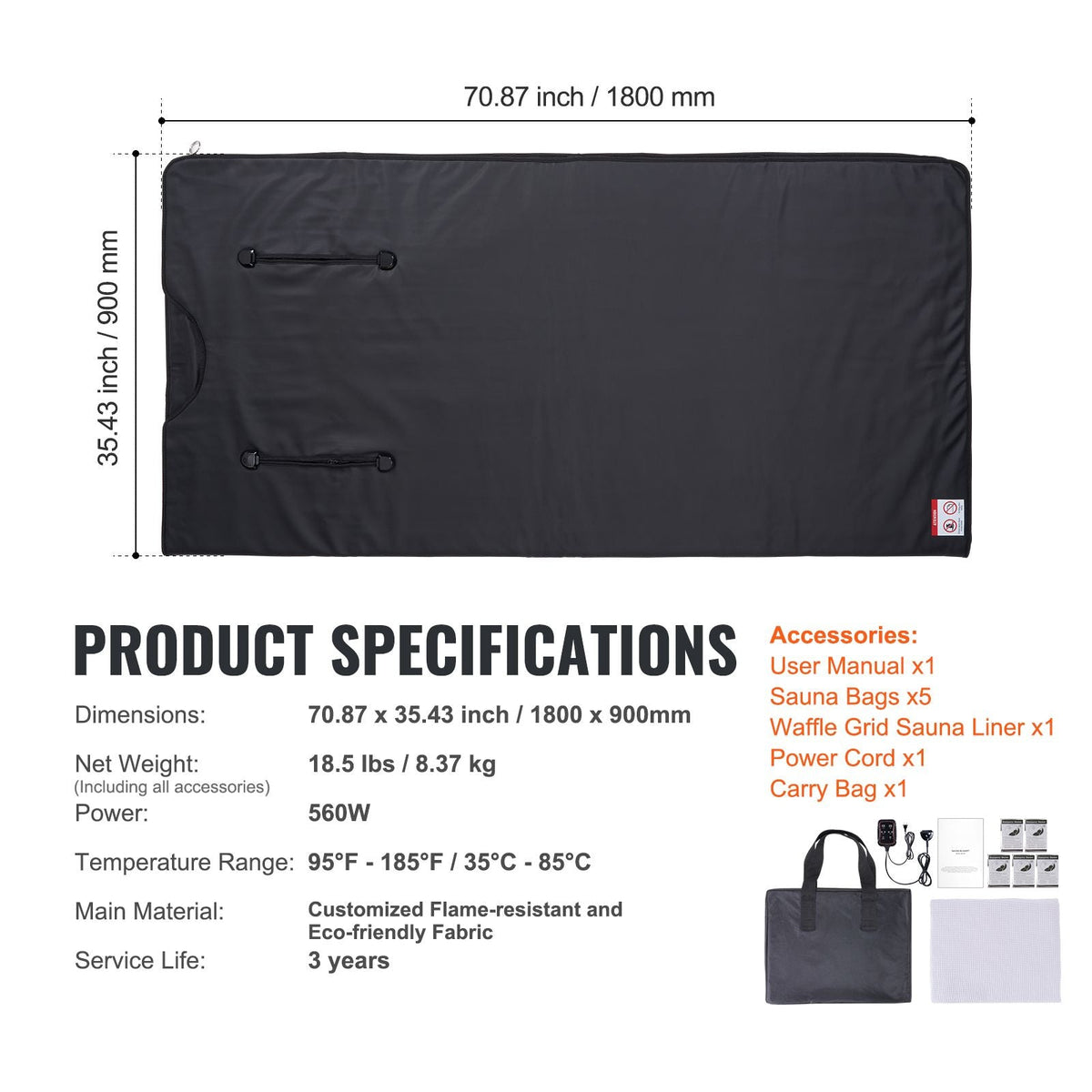 Sauna Blanket for Detoxification, Portable Far Infrared Sauna for Home with Arm Holes for Comfort, 1-6 Level Adjustable Temp Range 95-185 Fahrenheit, 1-60 Minutes Timer, Carbon Fiber Heating