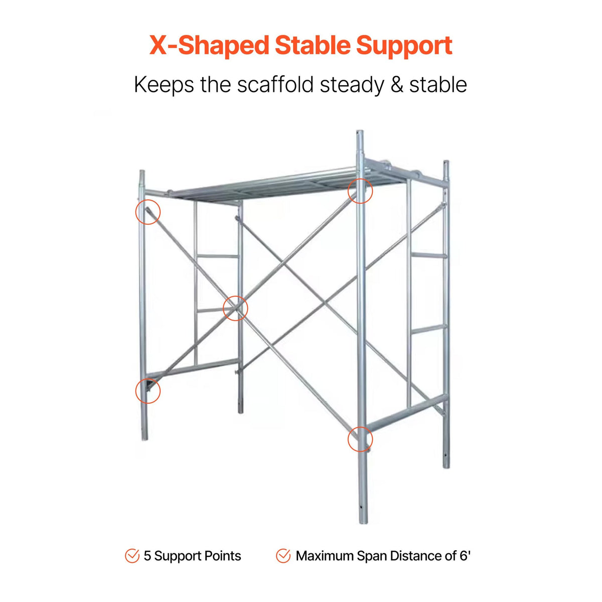 Scaffolding Cross Brace 6ft x 4ft, 4-Pack Solid Carbon Steel Scaffold Cross Supports, X-Shaped Scaffolding Safety Accessory with Rust-Proof & Corrosion-Proof Galvanized Surface, Silver