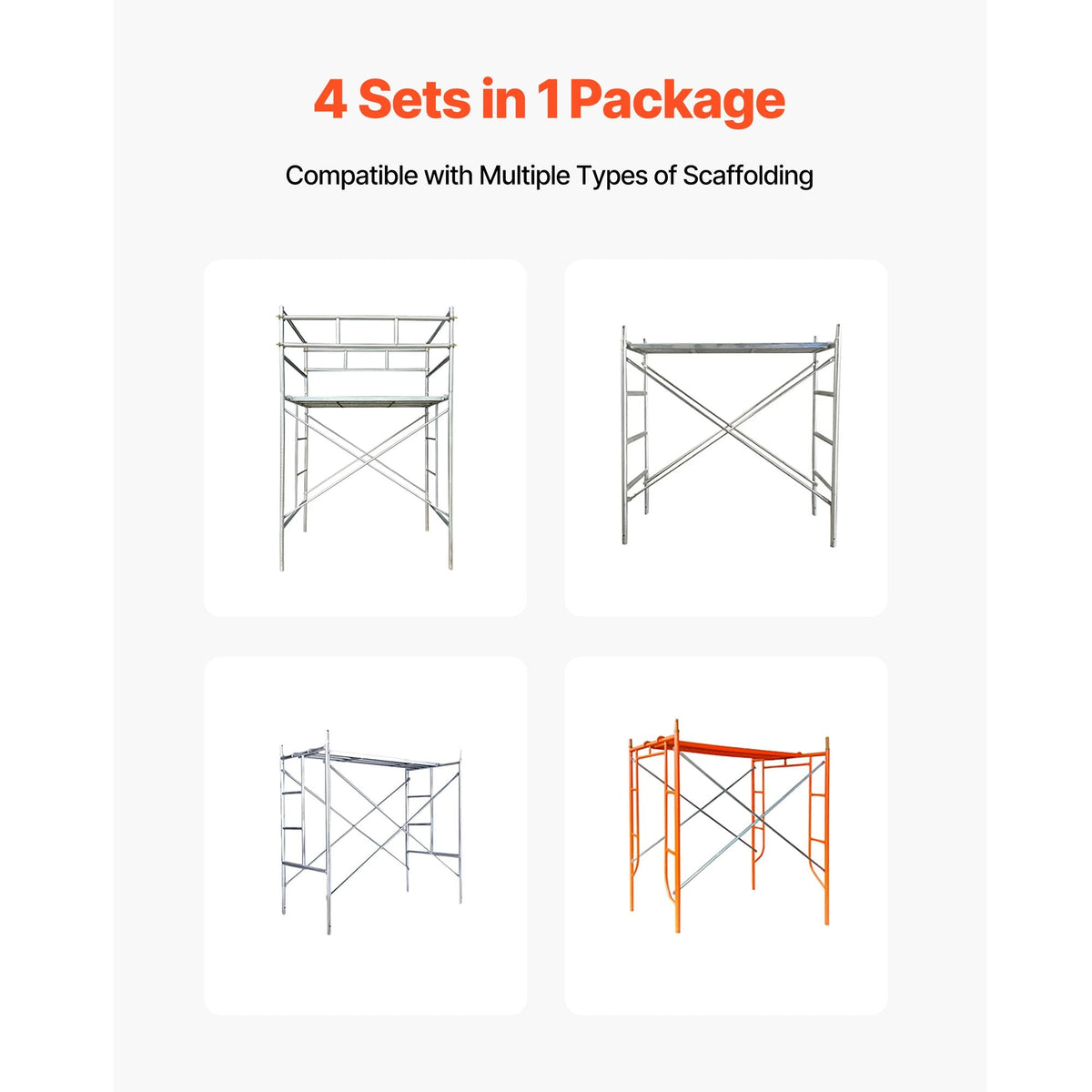 Scaffolding Cross Brace 6ft x 4ft, 4-Pack Solid Carbon Steel Scaffold Cross Supports, X-Shaped Scaffolding Safety Accessory with Rust-Proof & Corrosion-Proof Galvanized Surface, Silver