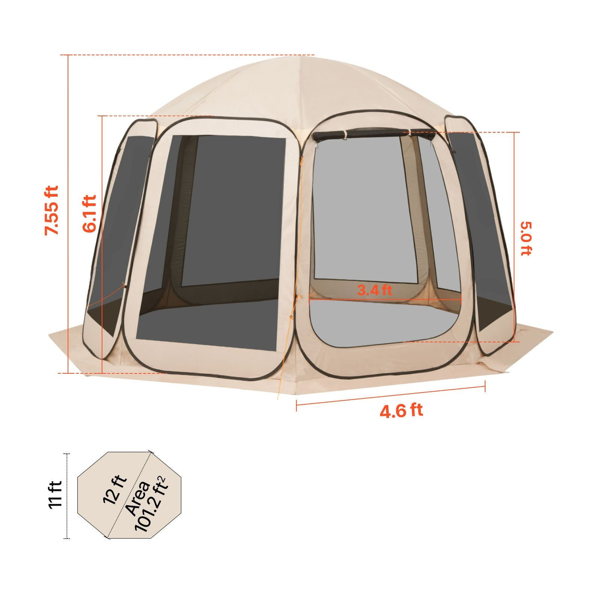 Screen House Tent, 12 x 11 ft, 10-12 Person Pop Up Screen Tent, Portable Screened in Canopy with Carry Bag, Netting Sides, Ground Stakes, for Garden, Patio, Backyard, Outdoor Activities, Beige