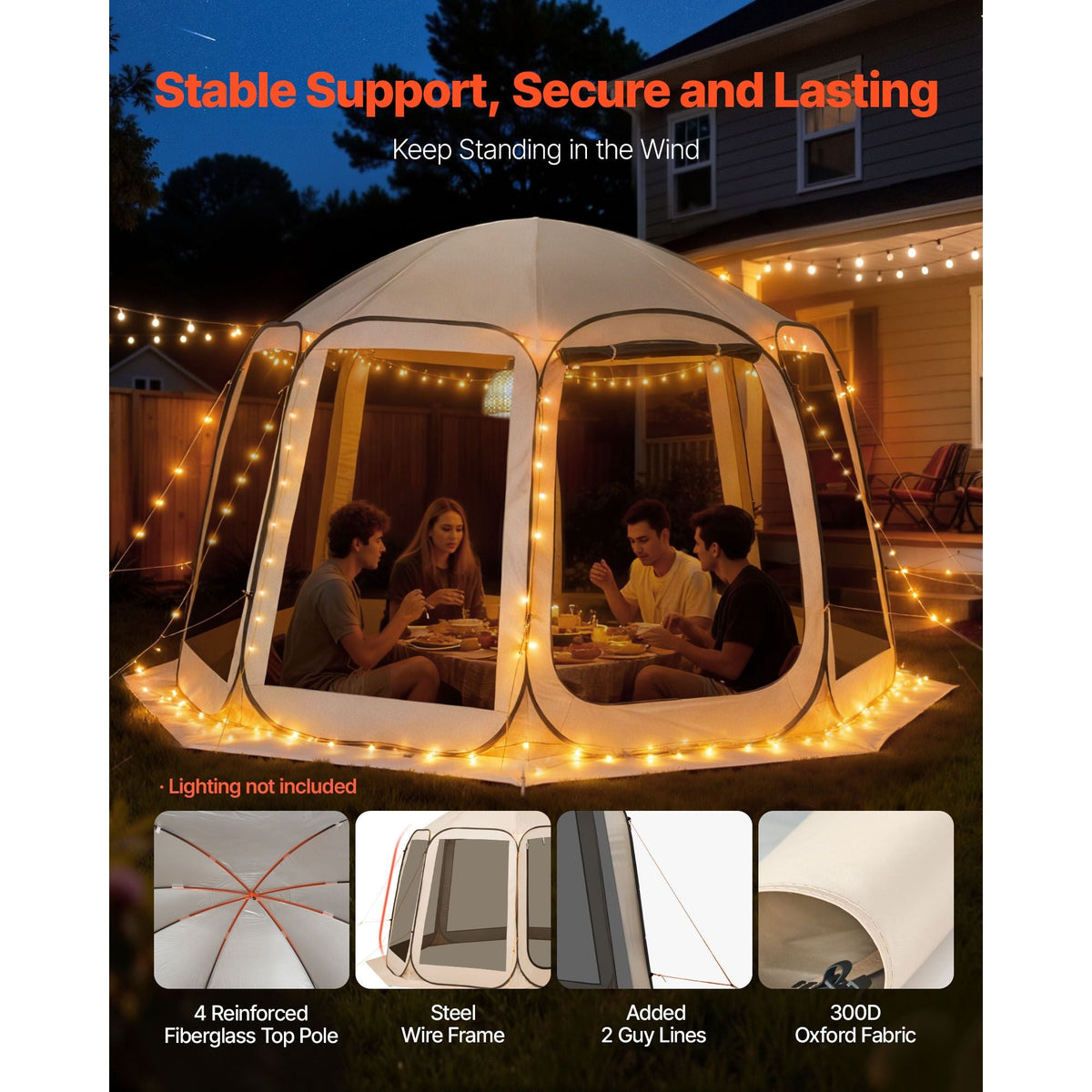 Screen House Tent, 12 x 11 ft, 10-12 Person Pop Up Screen Tent, Portable Screened in Canopy with Carry Bag, Netting Sides, Ground Stakes, for Garden, Patio, Backyard, Outdoor Activities, Beige